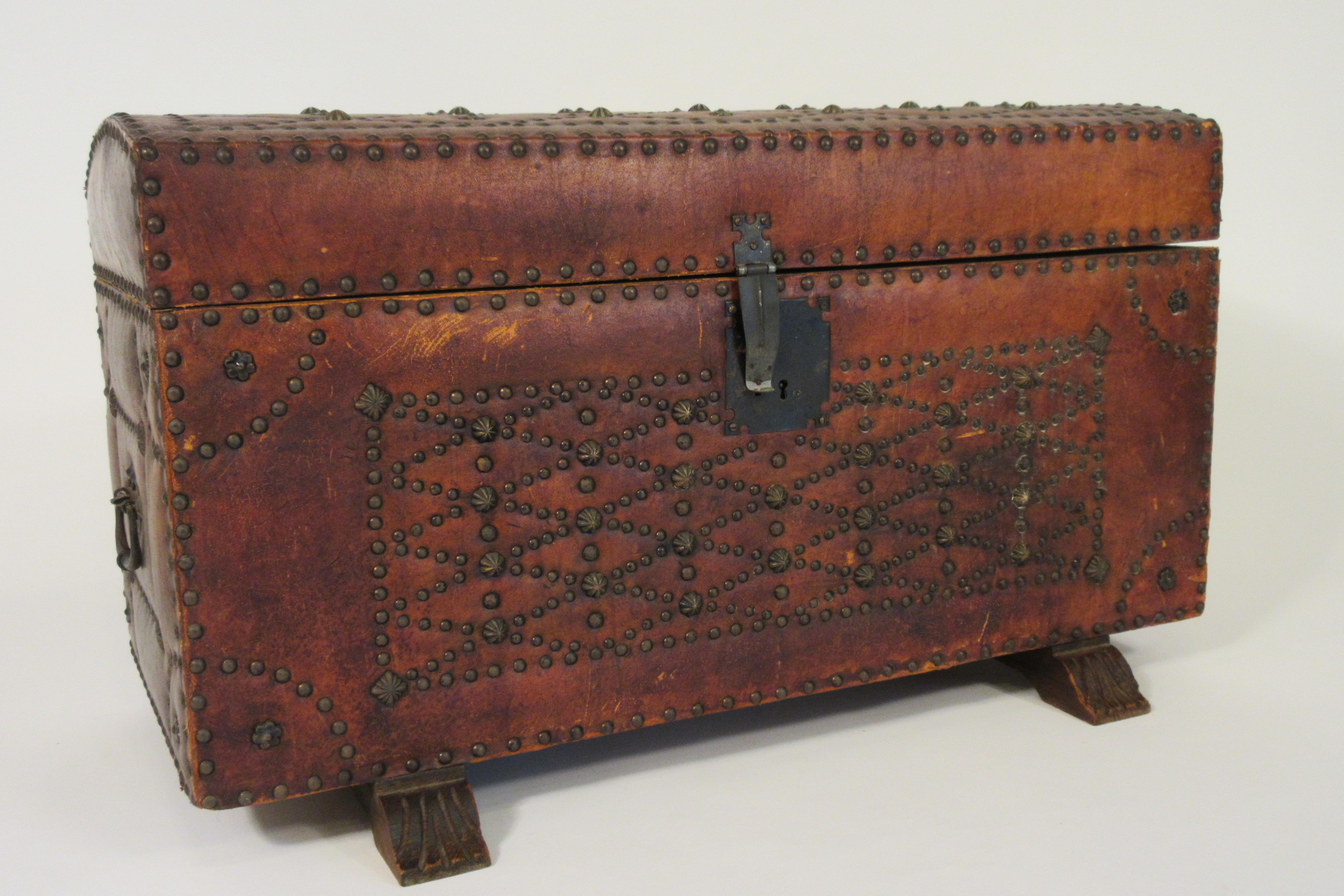 1950s Leather Studded Dome Top Trunk For Sale 4