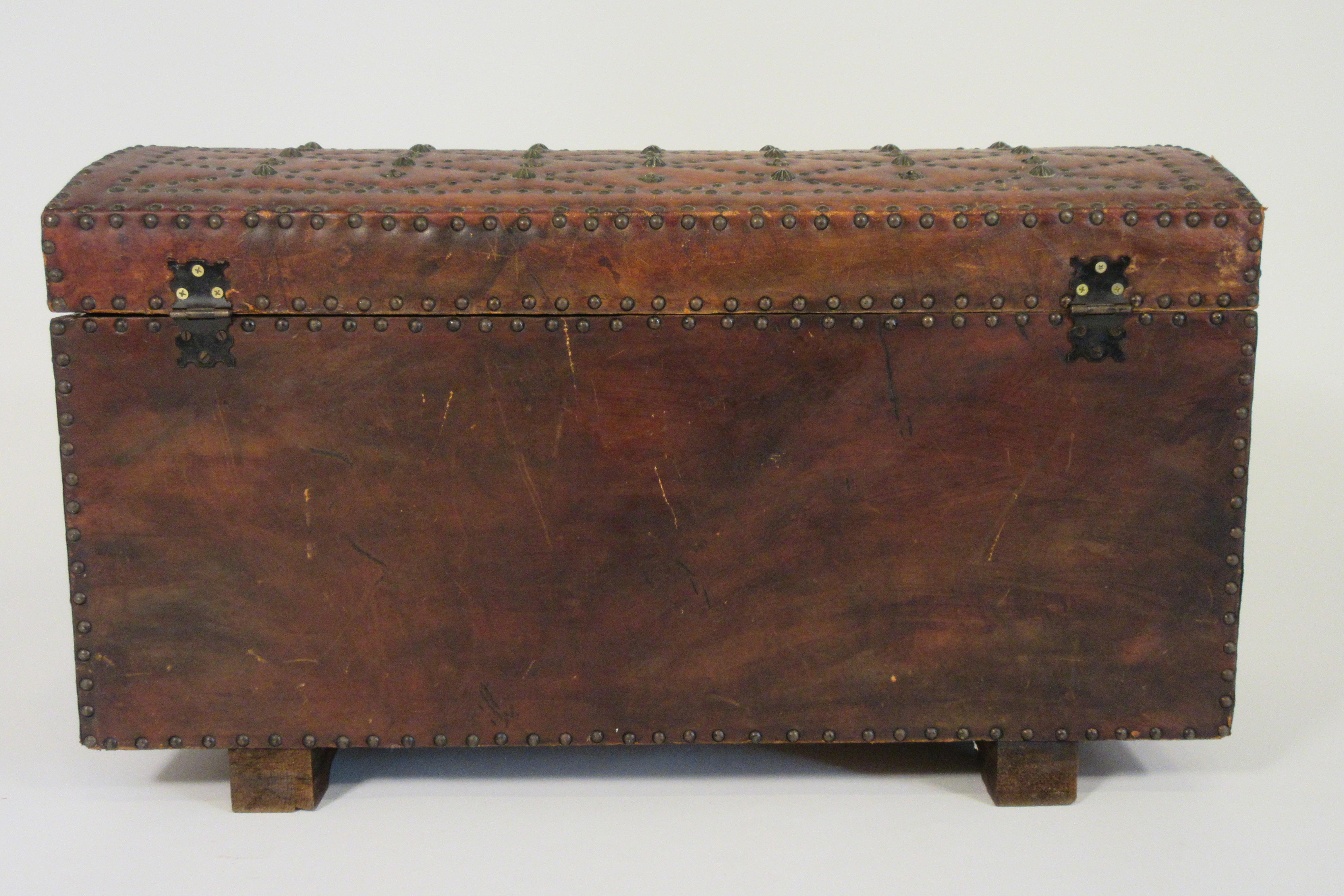 1950s Leather Studded Dome Top Trunk For Sale 5