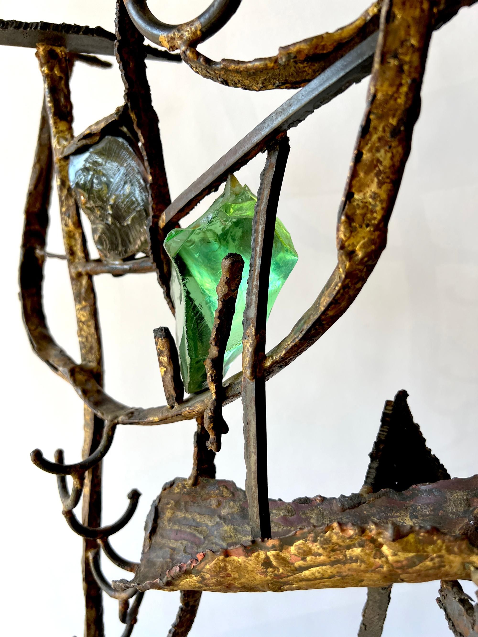 American 1950s Leon Saulter California Abstract Modern Iron Glass Sculpture For Sale