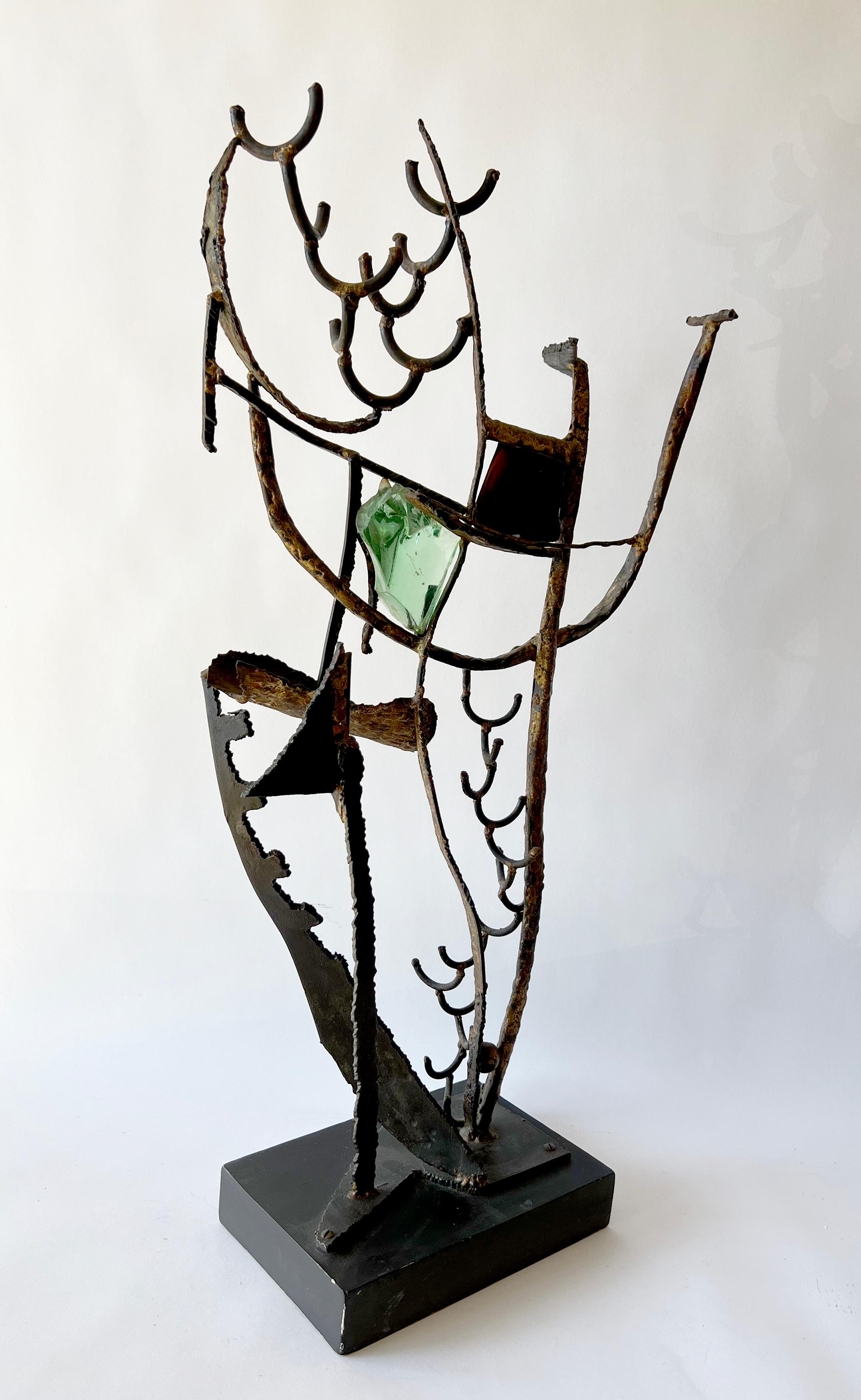 1950s Leon Saulter California Abstract Modern Iron Glass Sculpture In Good Condition For Sale In Palm Springs, CA