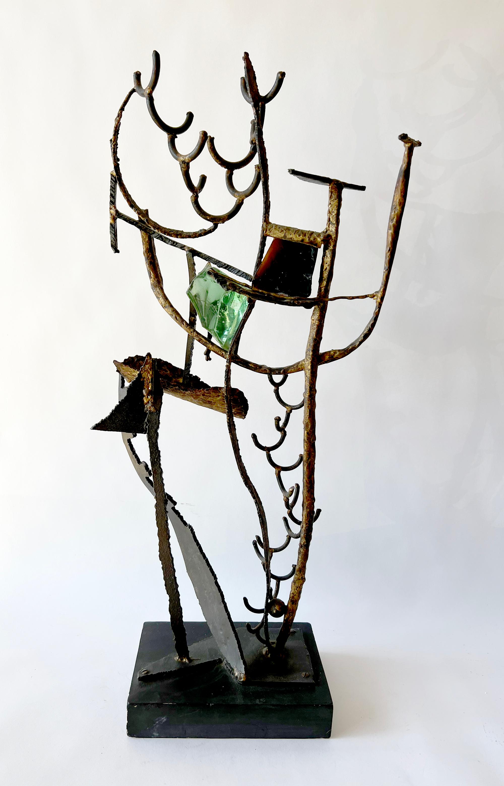 Mid-20th Century 1950s Leon Saulter California Abstract Modern Iron Glass Sculpture For Sale