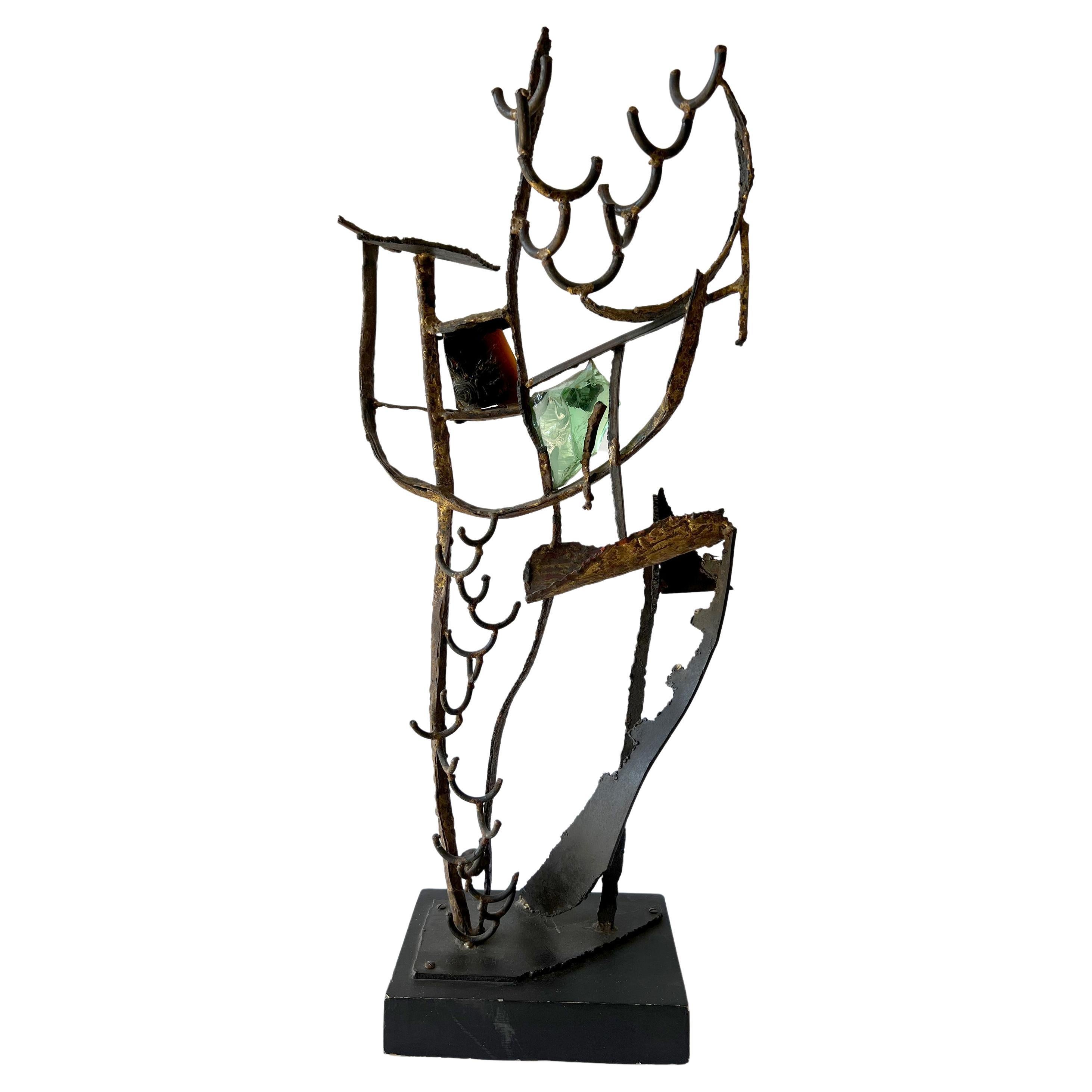 1950s Leon Saulter California Abstract Modern Iron Glass Sculpture For Sale