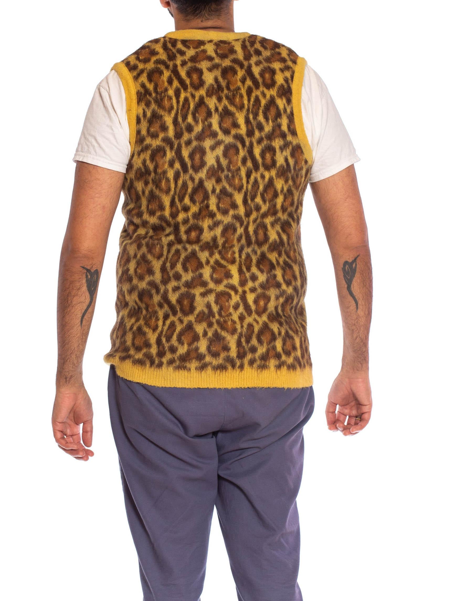 Men's 1950S Leopard Print Mohair Blend Knit Sweater Vest