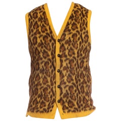 Vintage 1950S Leopard Print Mohair Blend Knit Sweater Vest
