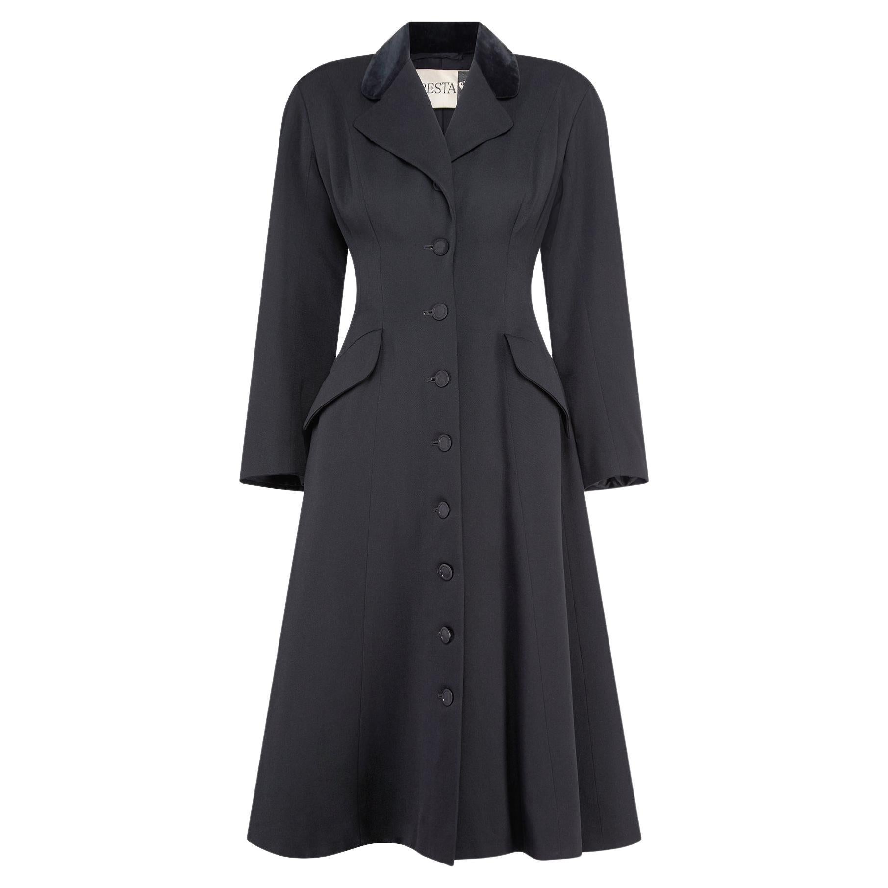 1950s Leslie Raymond for Cresta Wool and Velvet Riding Style Coat For Sale