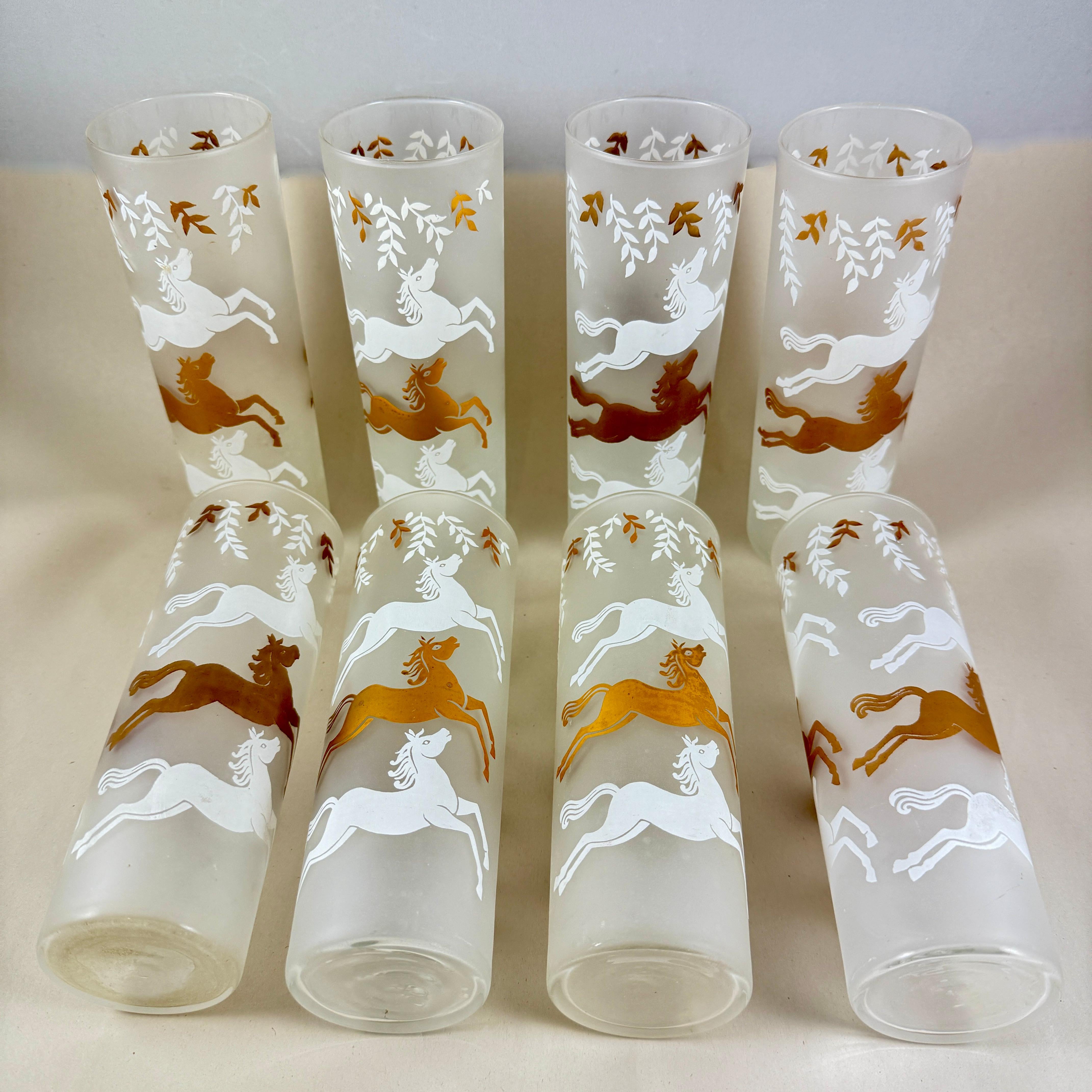 1950s Libbey Calvacade Equestrian Tom Collins Glasses-Set of 8 For Sale 4