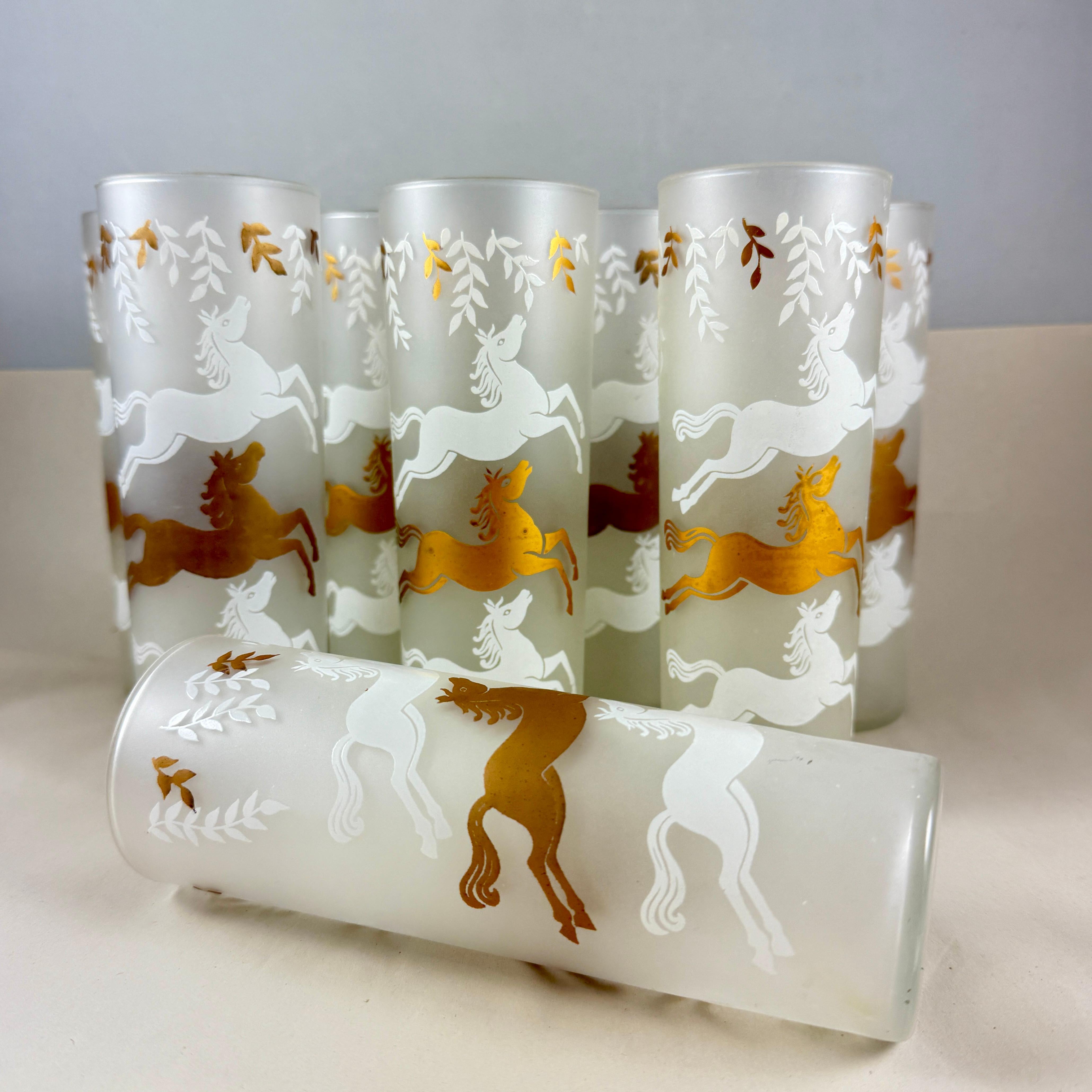 Mid-Century Modern 1950s Libbey Calvacade Equestrian Tom Collins Glasses-Set of 8 For Sale