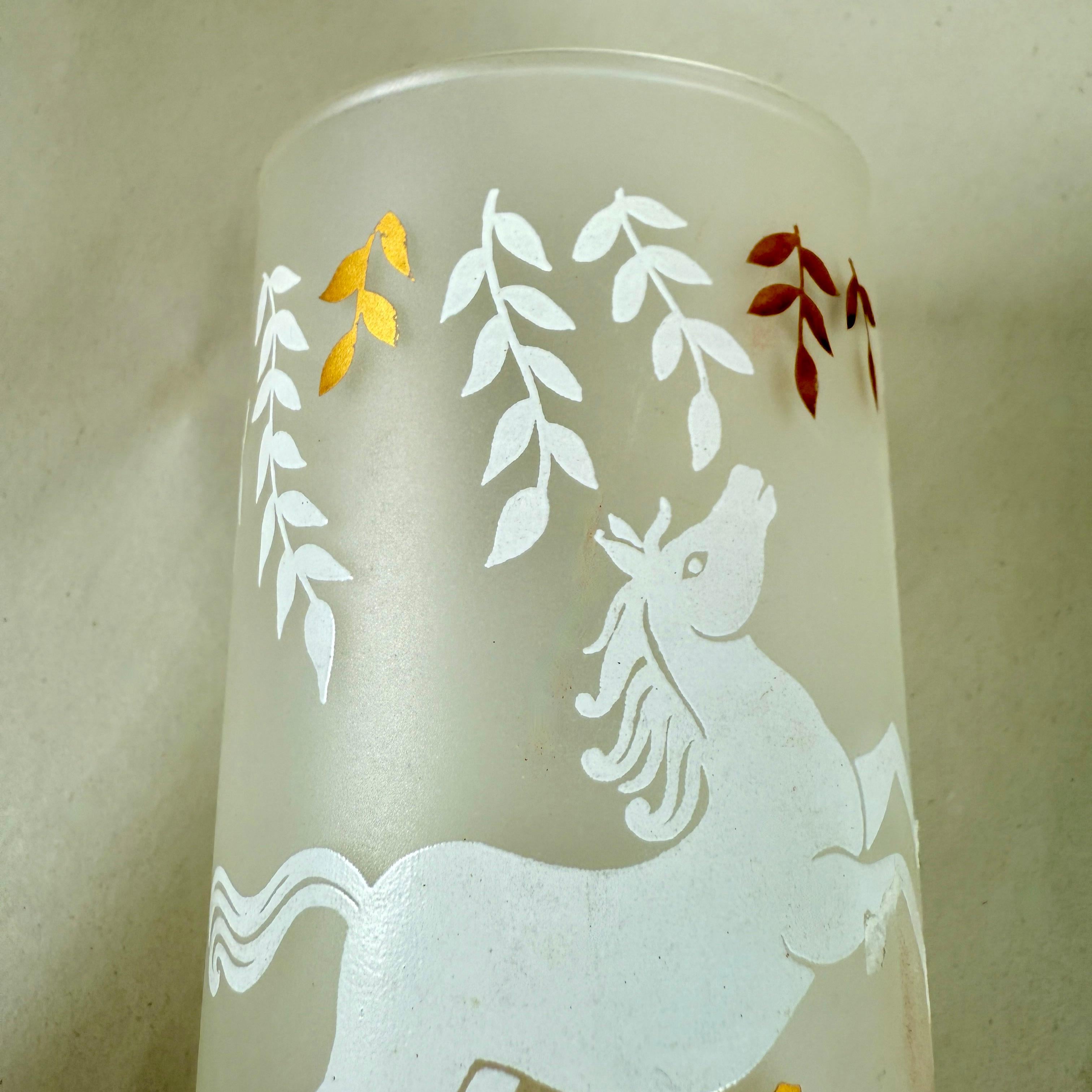 Enameled 1950s Libbey Calvacade Equestrian Tom Collins Glasses-Set of 8 For Sale