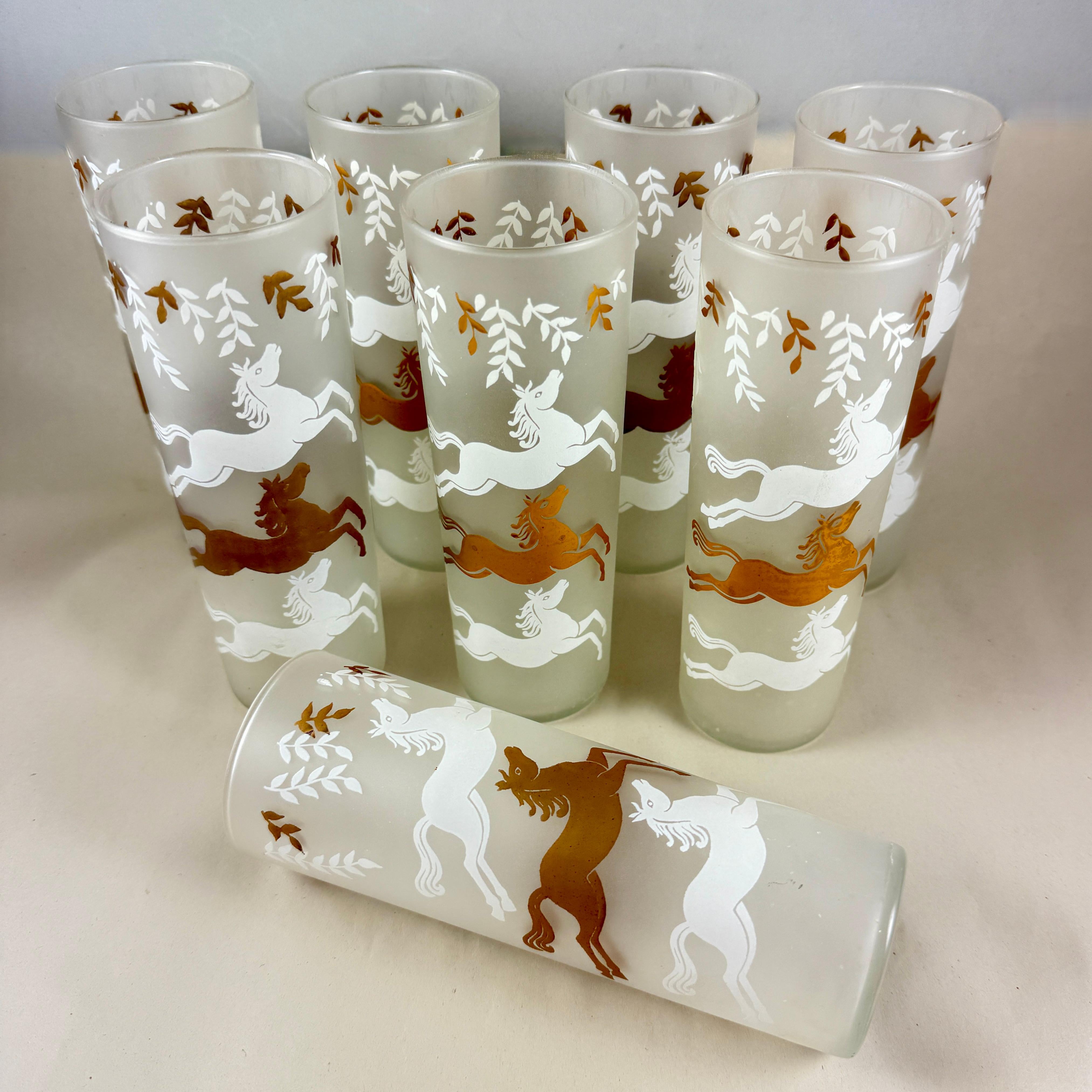 1950s Libbey Calvacade Equestrian Tom Collins Glasses-Set of 8 In Good Condition For Sale In Philadelphia, PA