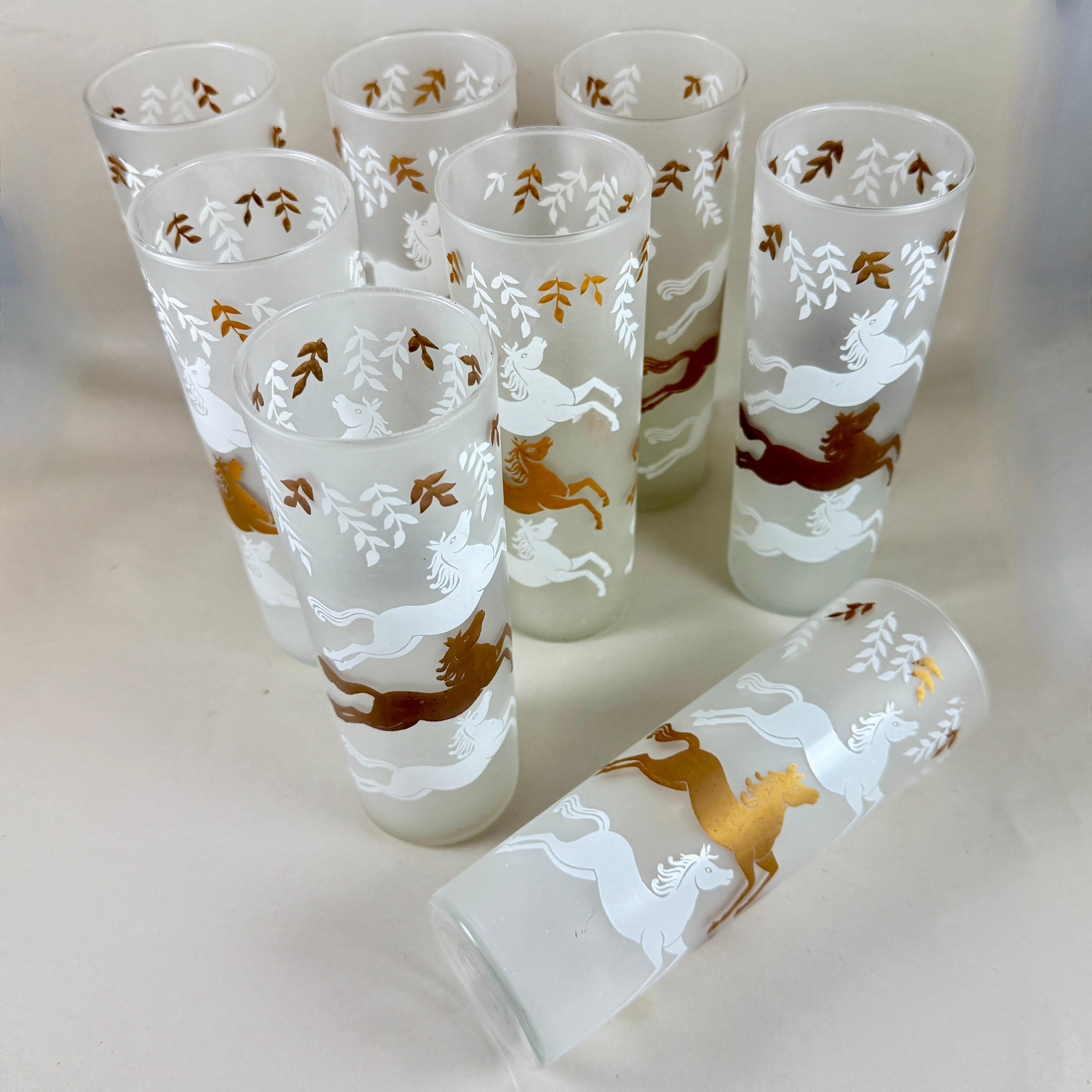 Mid-20th Century 1950s Libbey Calvacade Equestrian Tom Collins Glasses-Set of 8 For Sale