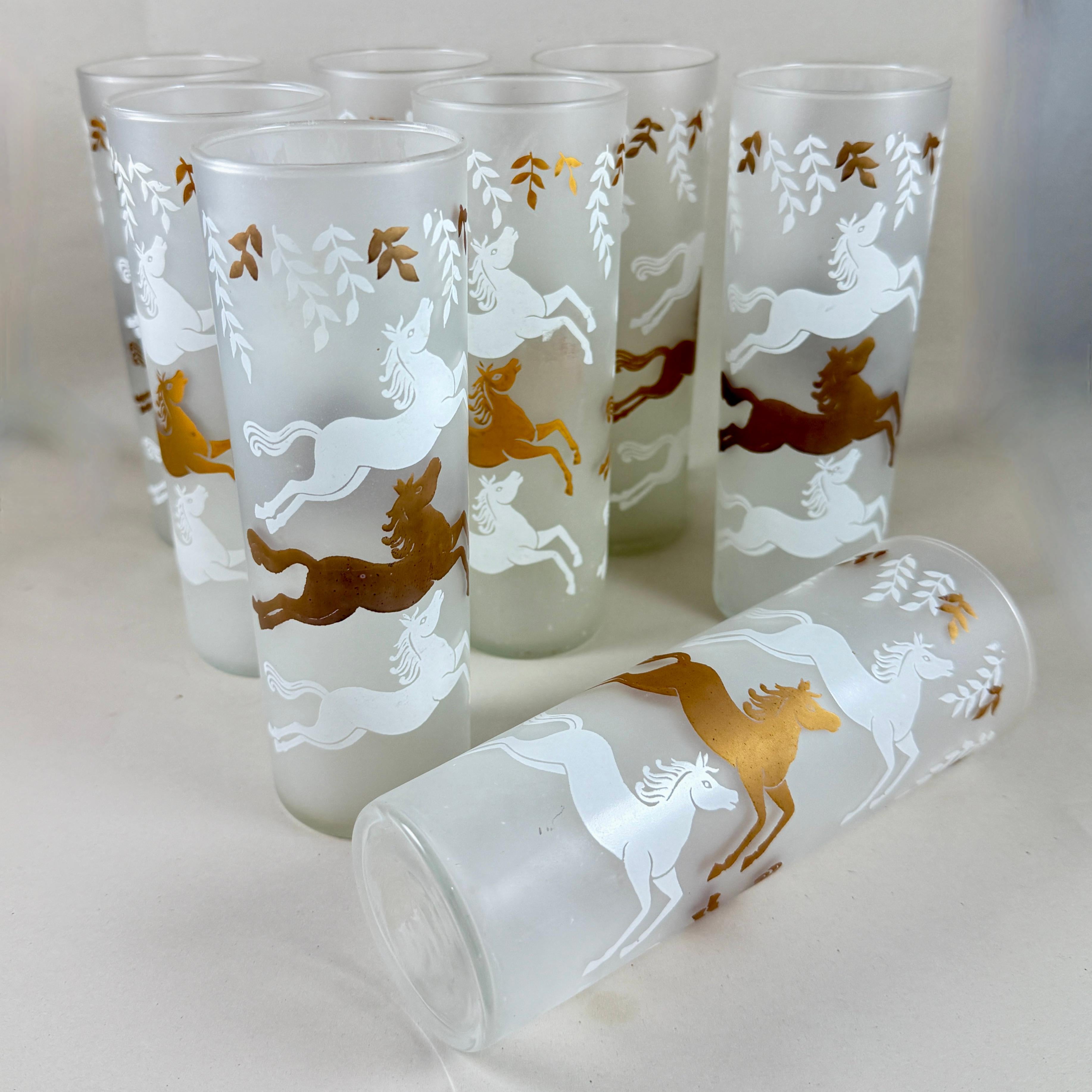 1950s Libbey Calvacade Equestrian Tom Collins Glasses-Set of 8 For Sale 1