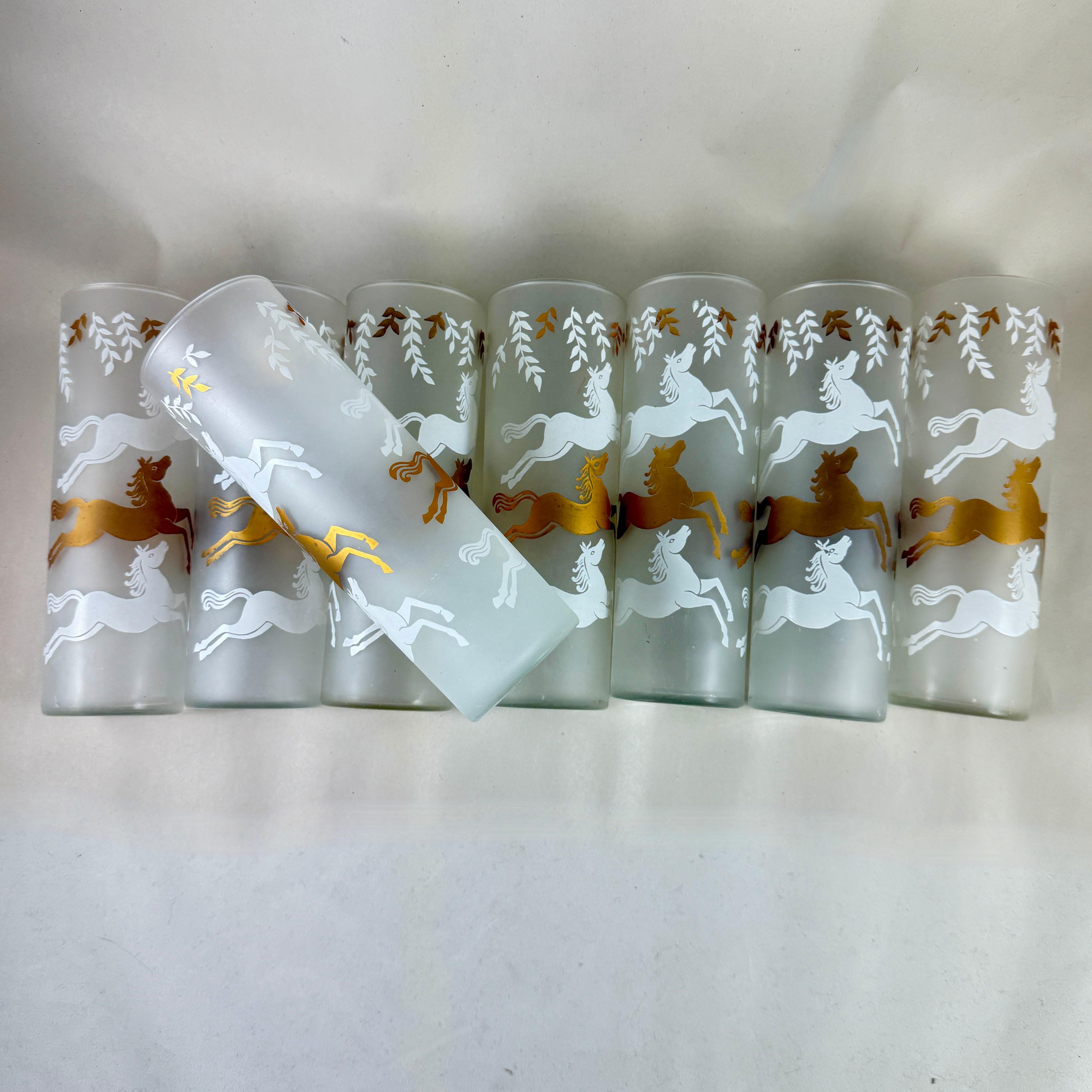1950s Libbey Calvacade Equestrian Tom Collins Glasses-Set of 8 For Sale 2