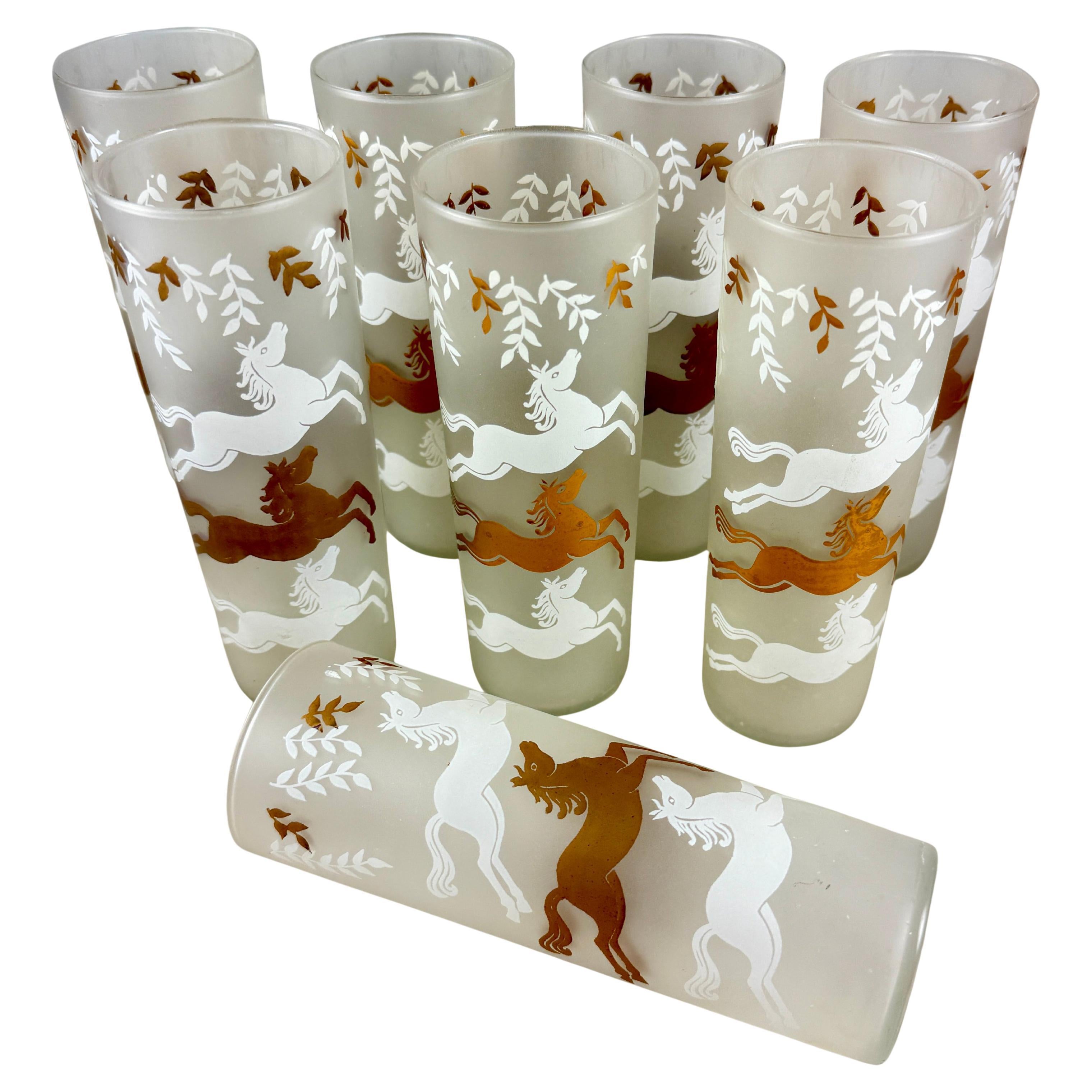 1950s Libbey Calvacade Equestrian Tom Collins Glasses-Set of 8 For Sale