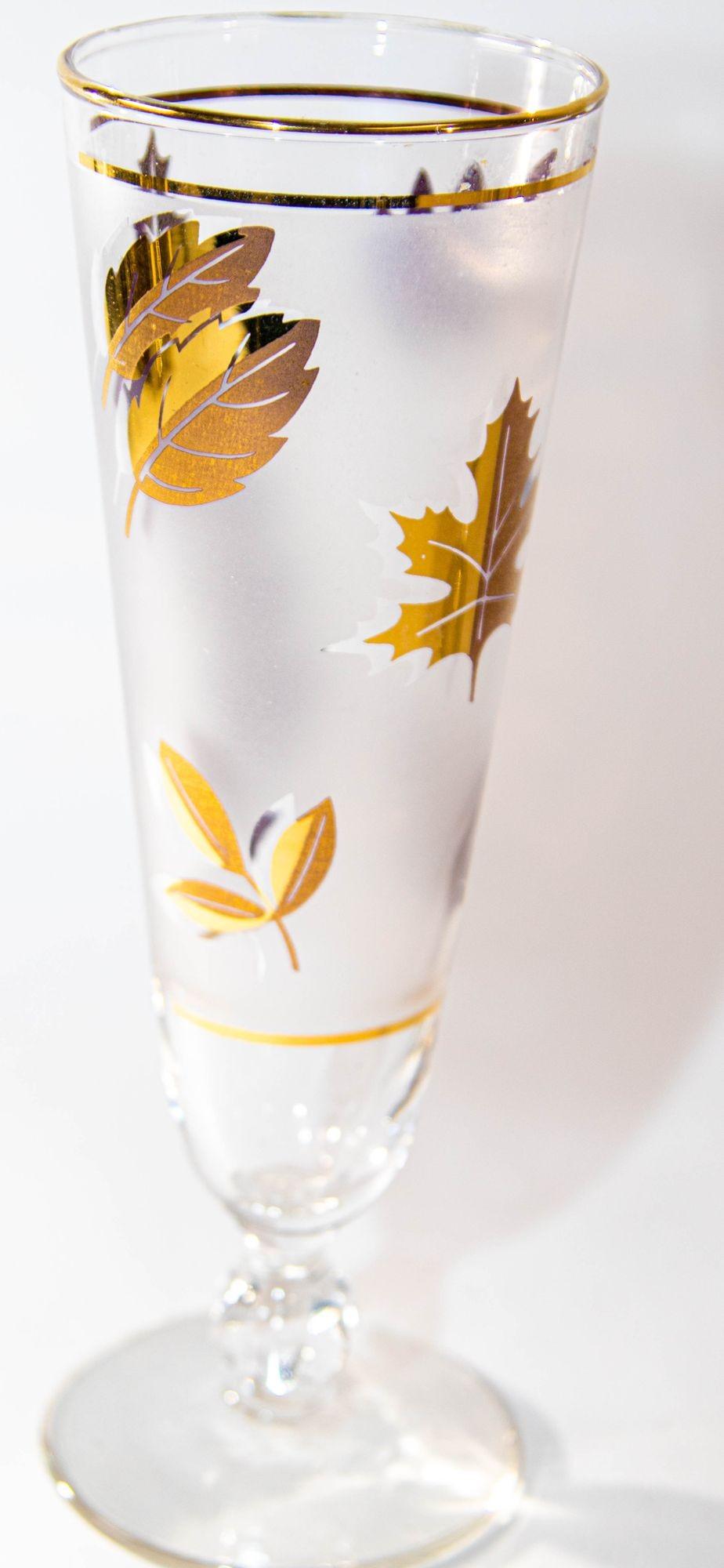 1950er Jahre Libbey Golden Foliage Pilsner Glas Satz von 6 mattiert mit Blattgold im Angebot 8