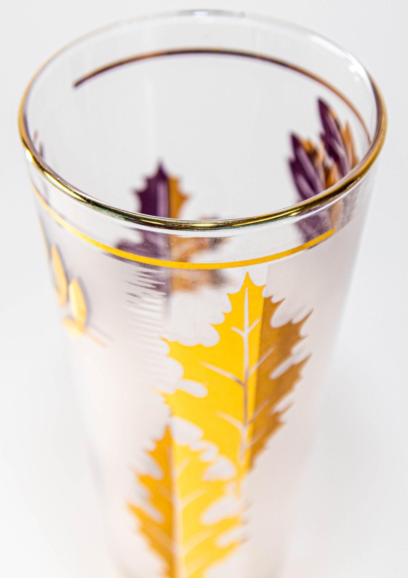 1950s Libbey Golden Foliage Pilsner Glass set of 6 Frosted with Gold Leaf For Sale 9