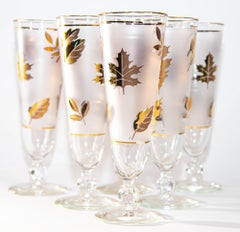 1950s Libbey Golden Foliage Pilsner Glass set of 6 Frosted with Gold Leaf