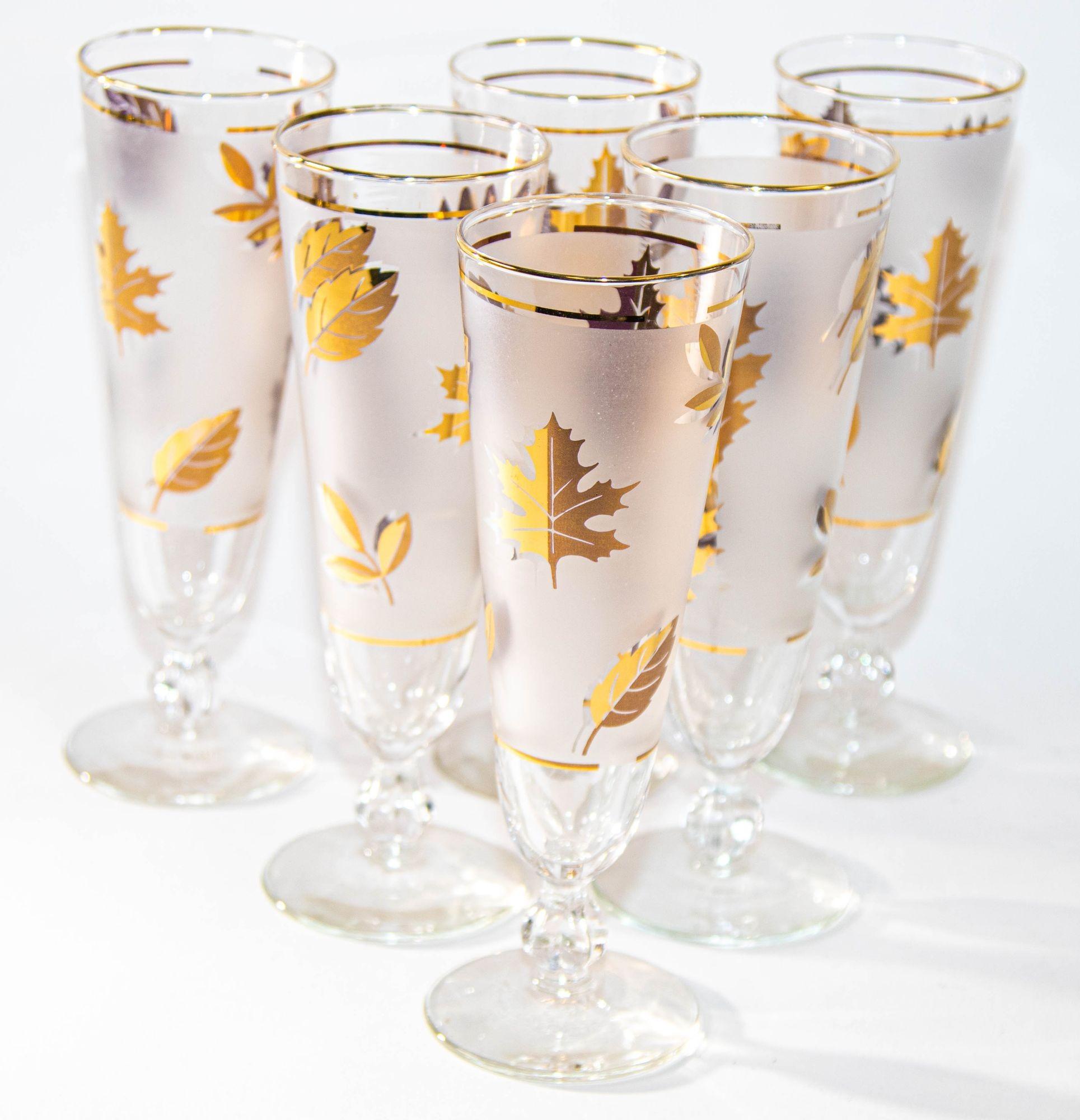 vintage glassware with gold leaves