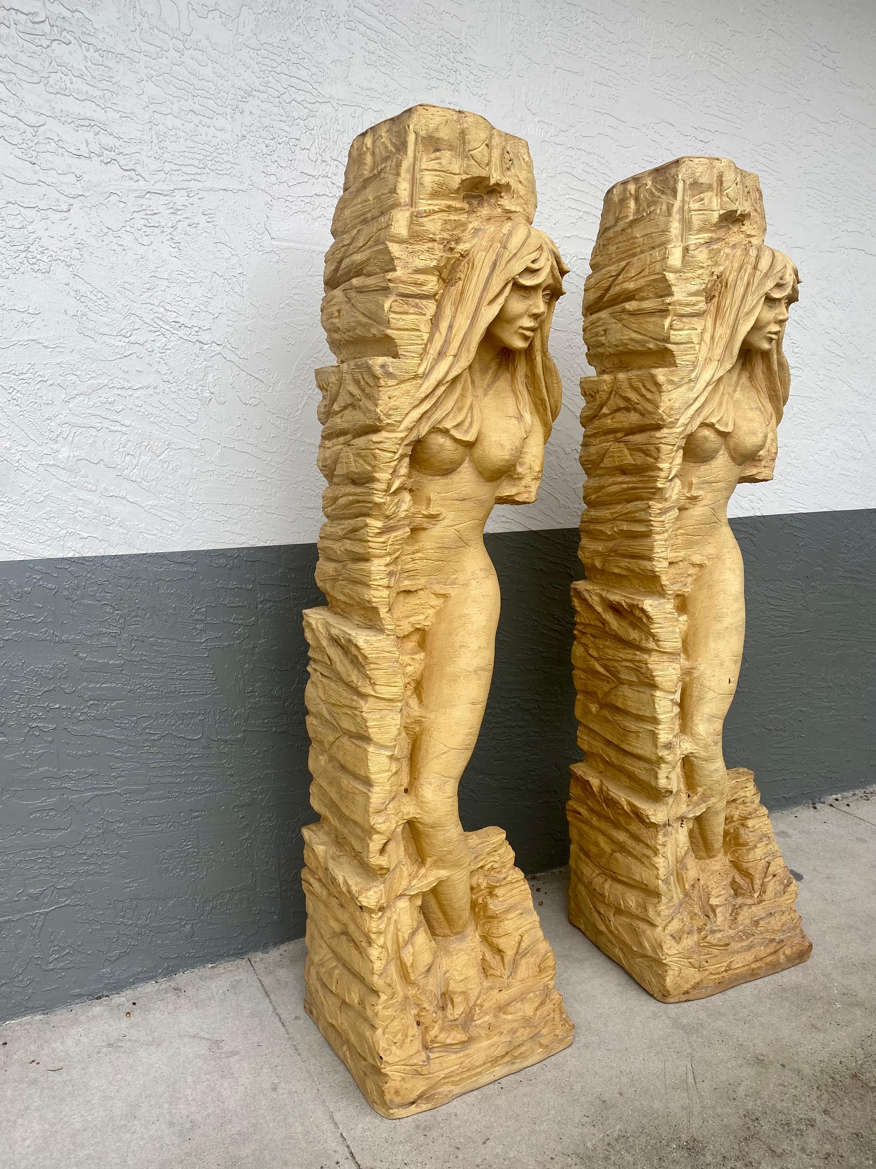 1950s Mid Century Life Size Female Sirens Column Sculptures Statues For Sale 4