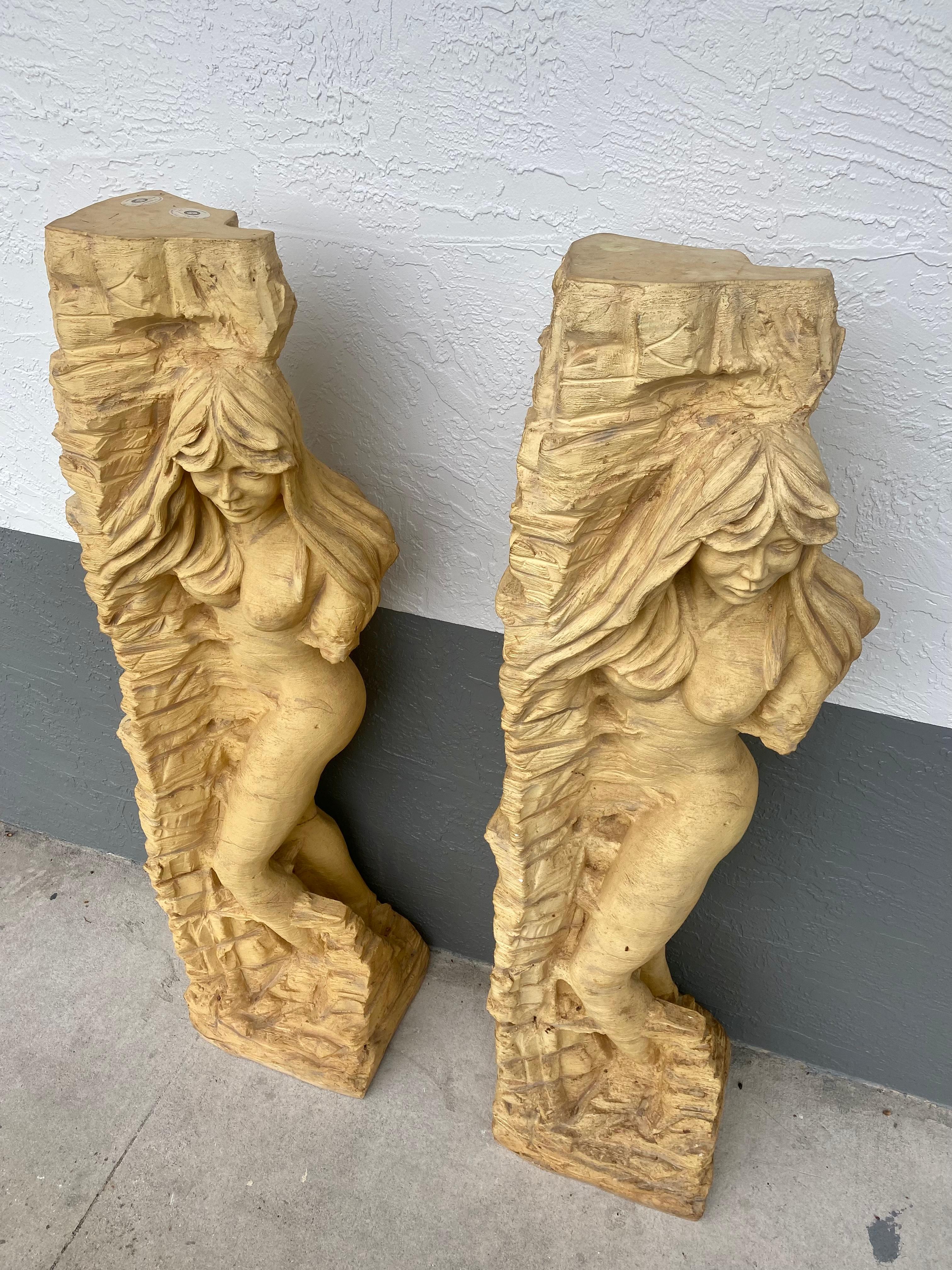 1950s Mid Century Life Size Female Sirens Column Sculptures Statues For Sale 5