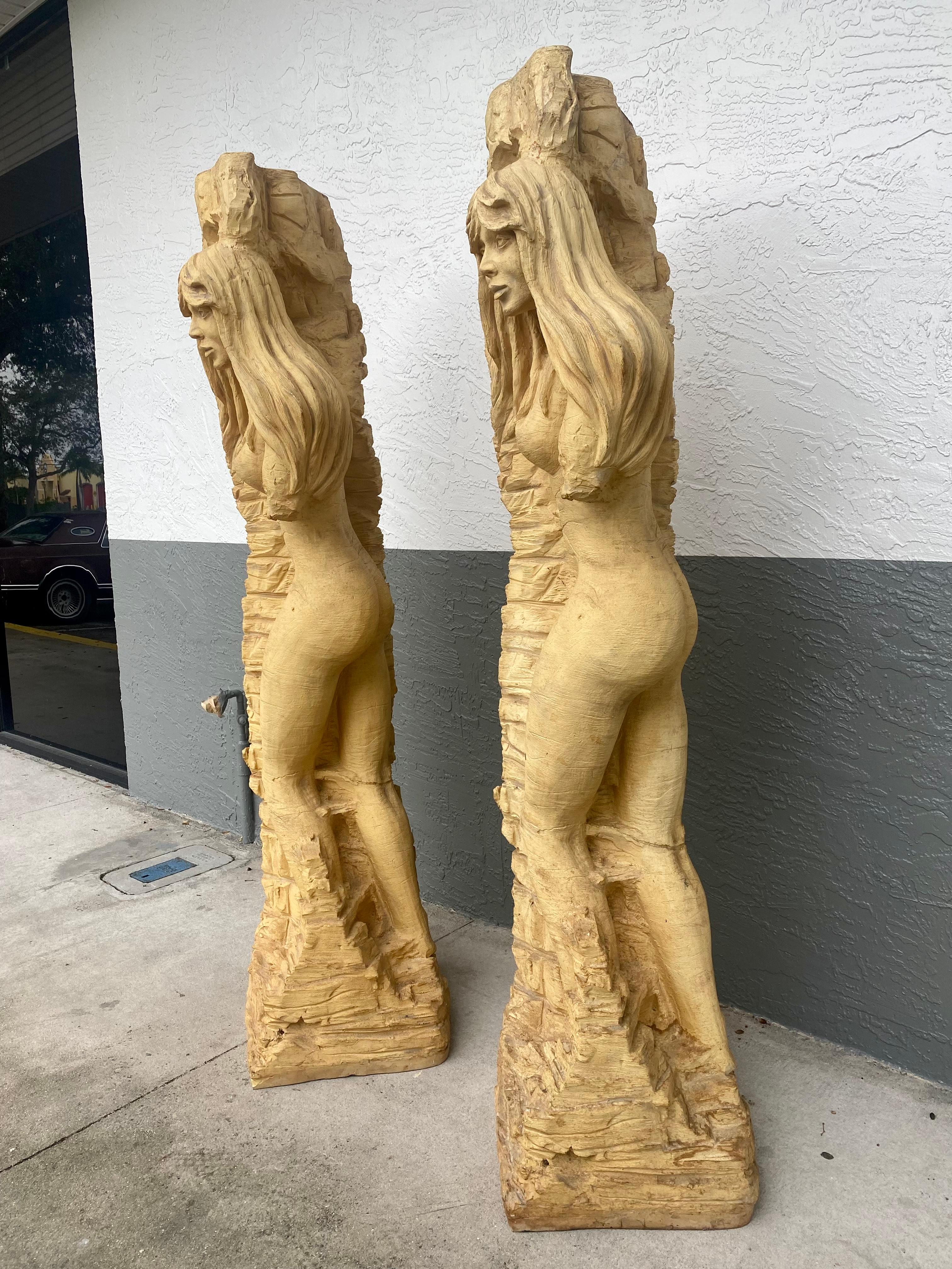 1950s Mid Century Life Size Female Sirens Column Sculptures Statues For Sale 7