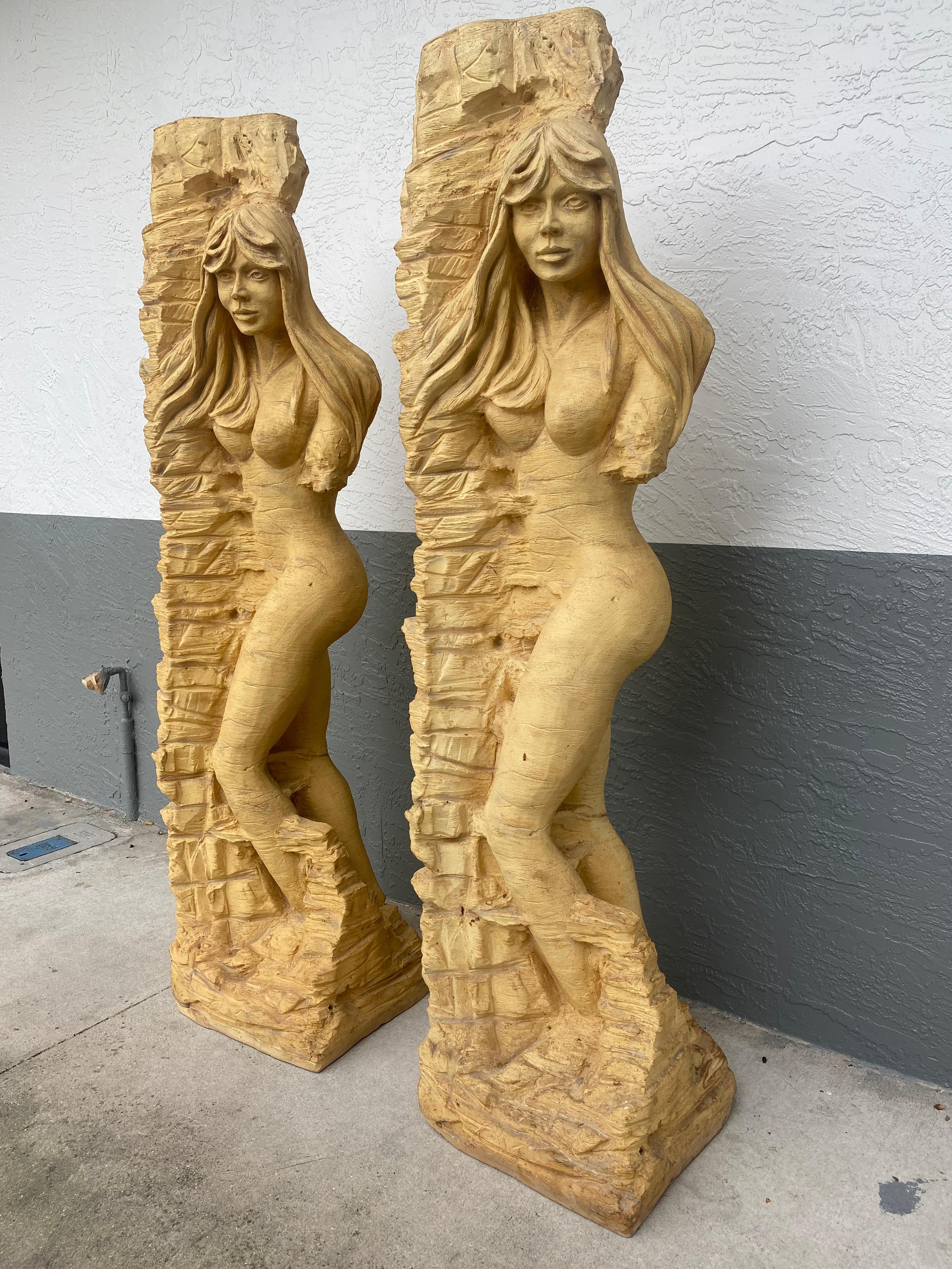 Mid-Century Modern 1950s Mid Century Life Size Female Sirens Column Sculptures Statues For Sale