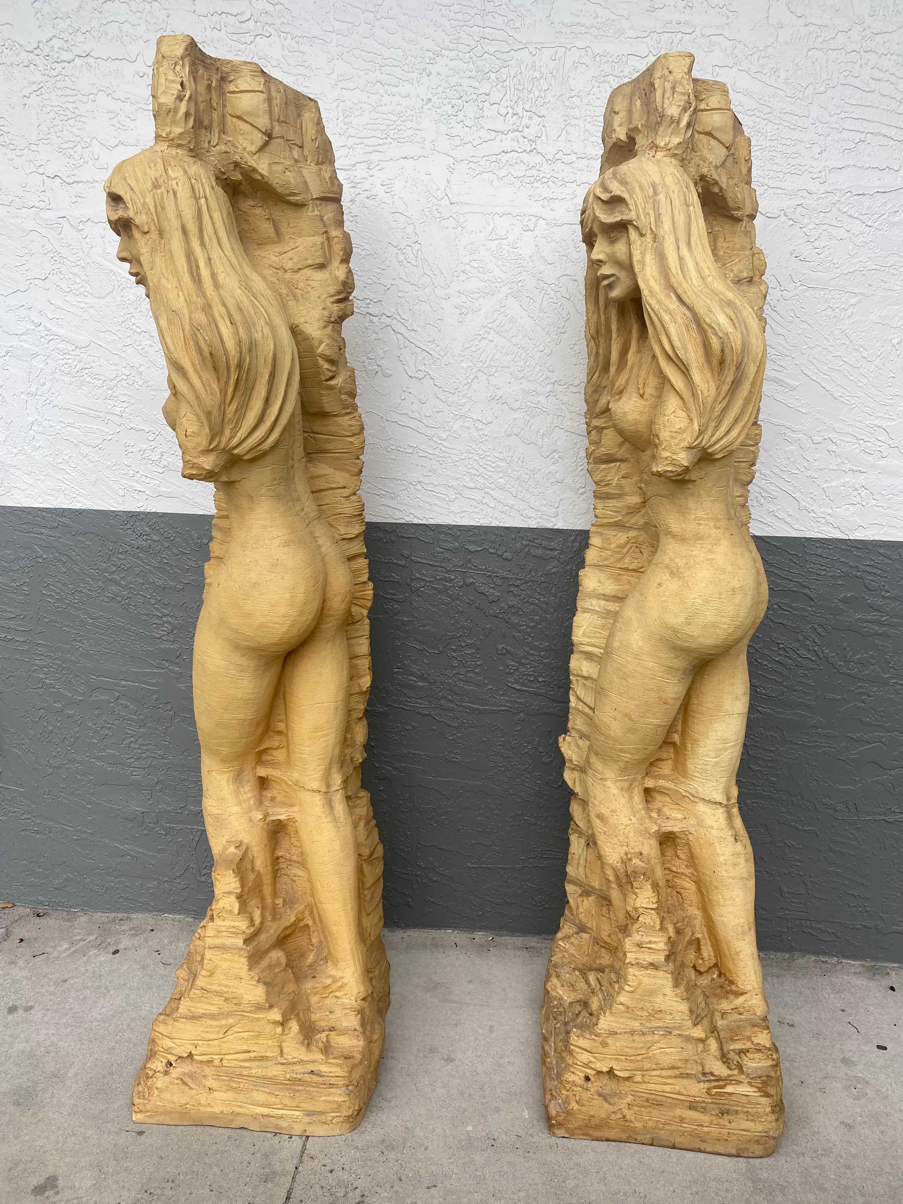 Mid-20th Century 1950s Mid Century Life Size Female Sirens Column Sculptures Statues For Sale
