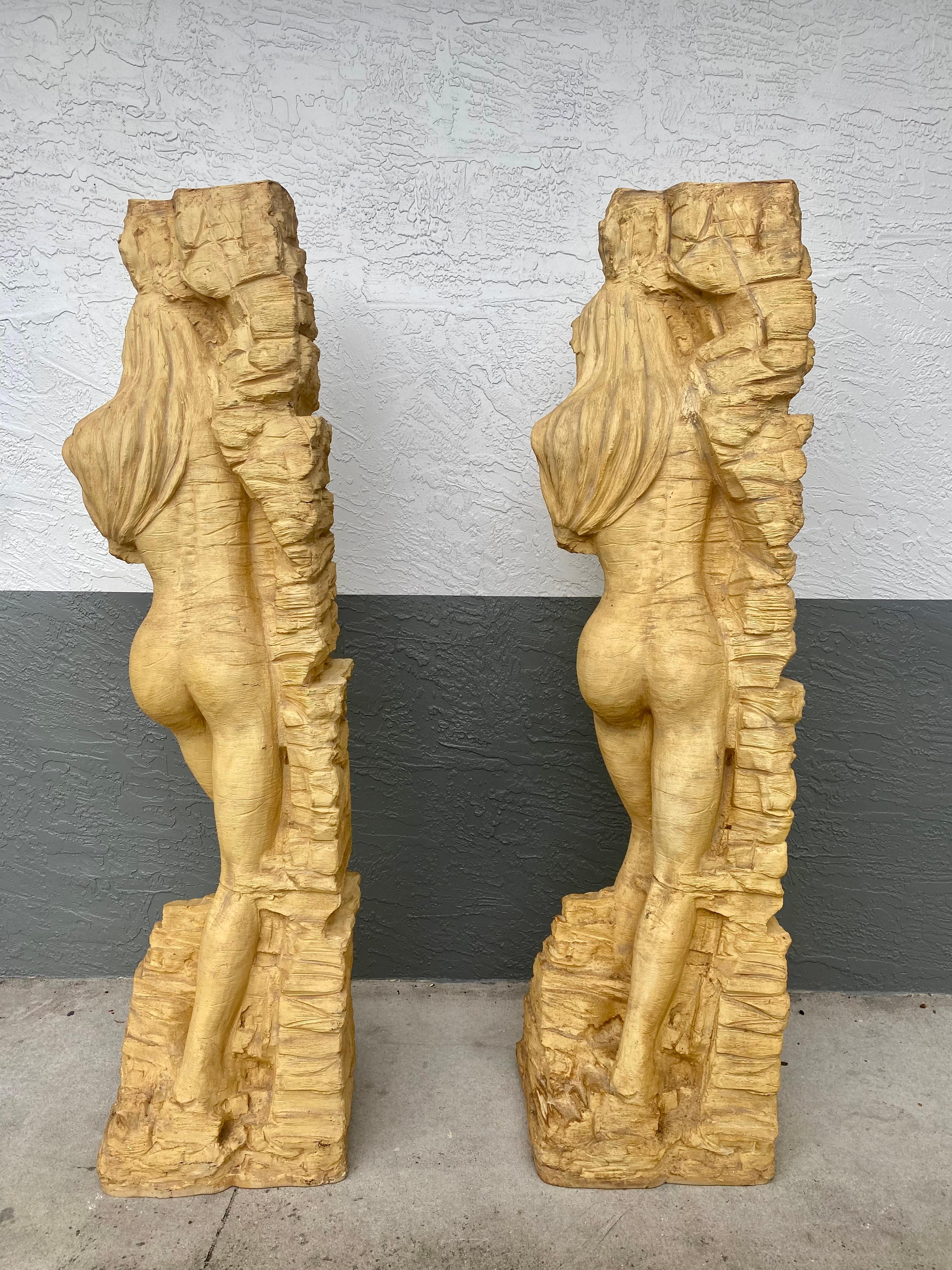 1950s Mid Century Life Size Female Sirens Column Sculptures Statues For Sale 1