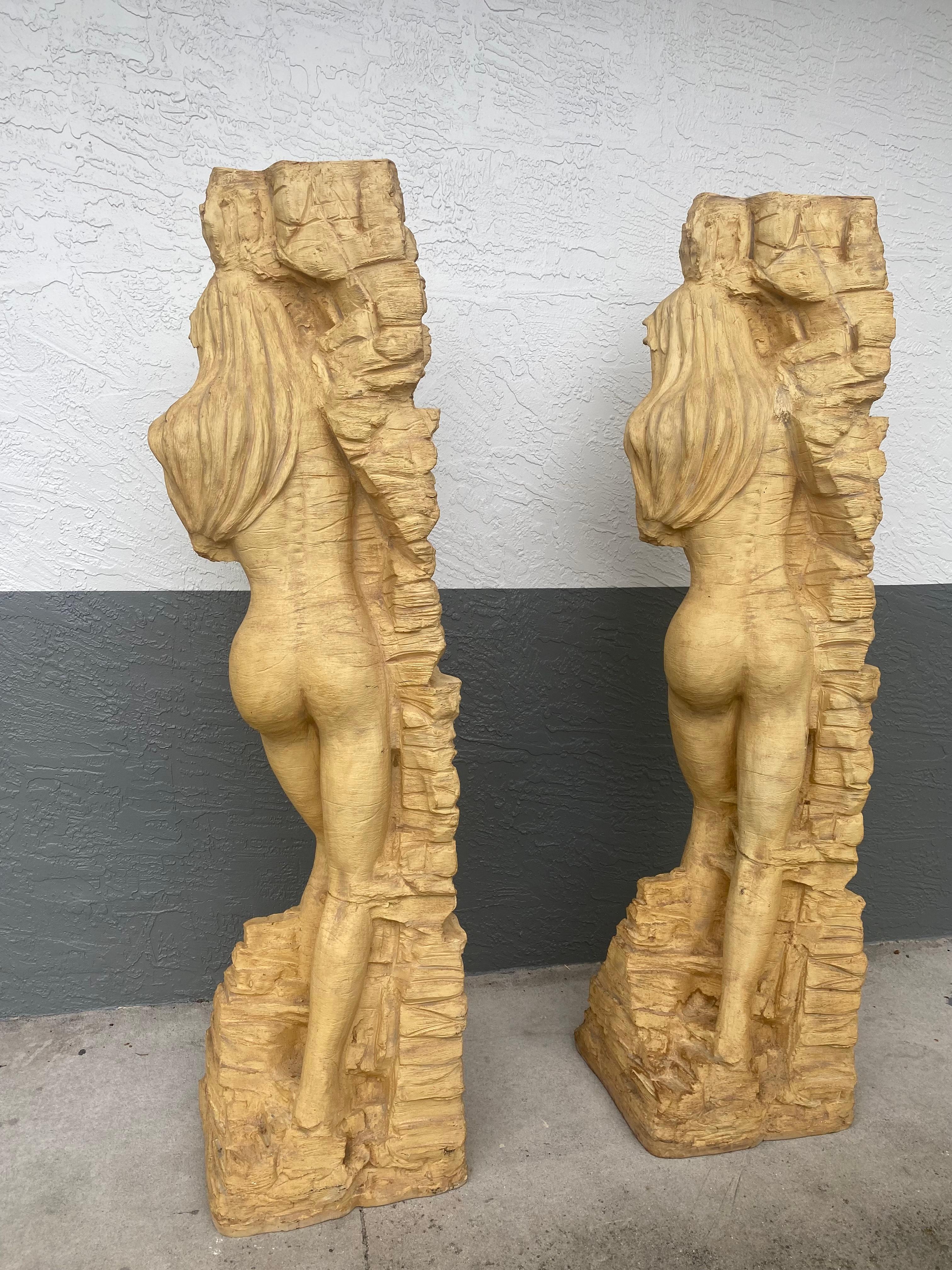 1950s Mid Century Life Size Female Sirens Column Sculptures Statues For Sale 3