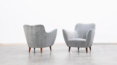 1950s, Light Blue Fabric Lounge Chairs by Guglielmo Veronesi, New Upholstery