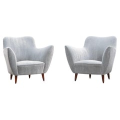 1950s, Light Blue Fabric Lounge Chairs by Guglielmo Veronesi, New Upholstery