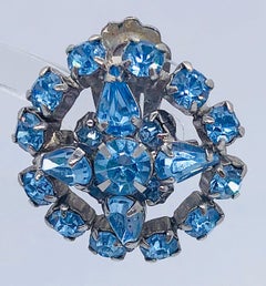 1950s Light Blue Rhinestone Round Crystal Clip - On Vintage 50s Earrings