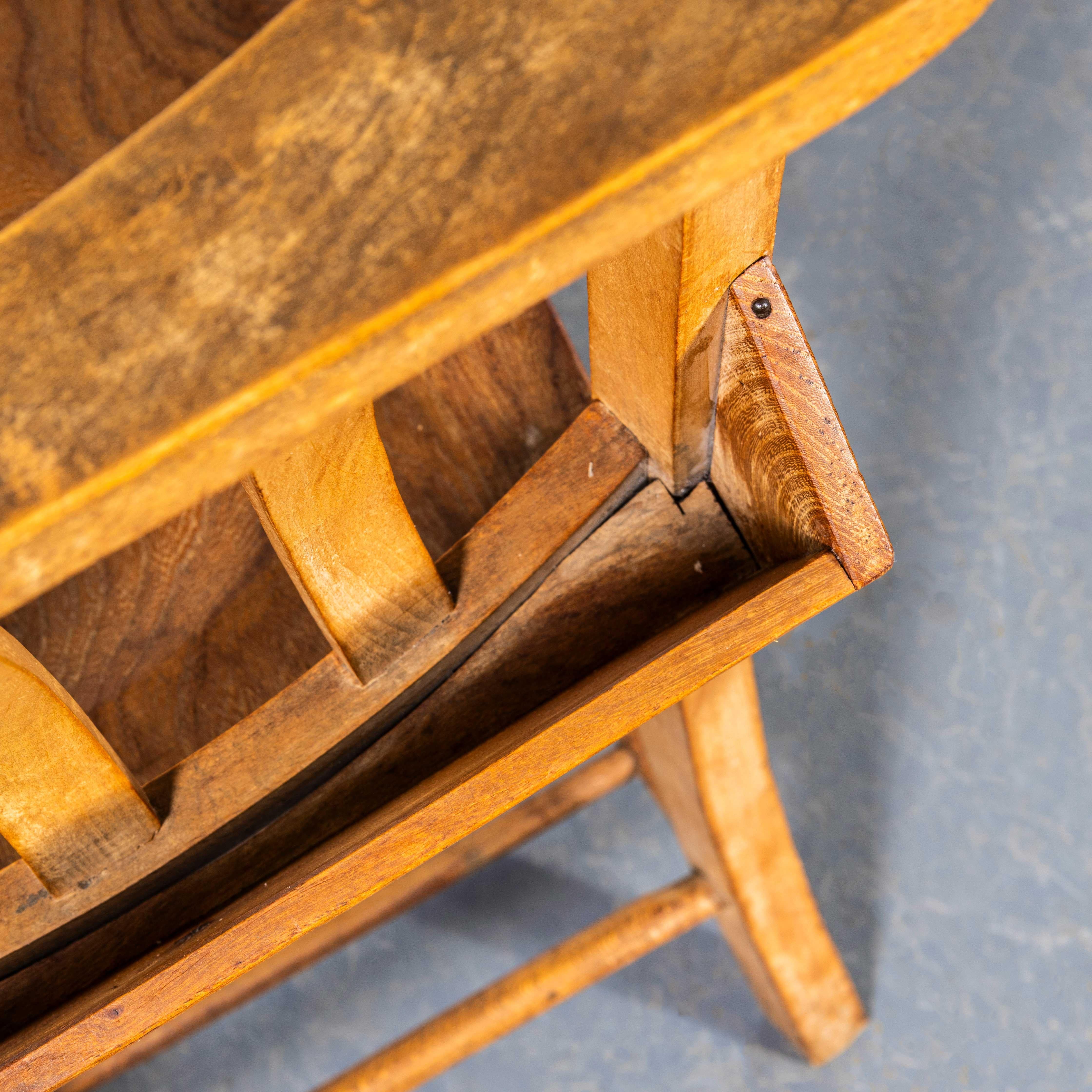 1950's Light English Slatted Back Church Dining Chairs - Set Of Ten For Sale 5