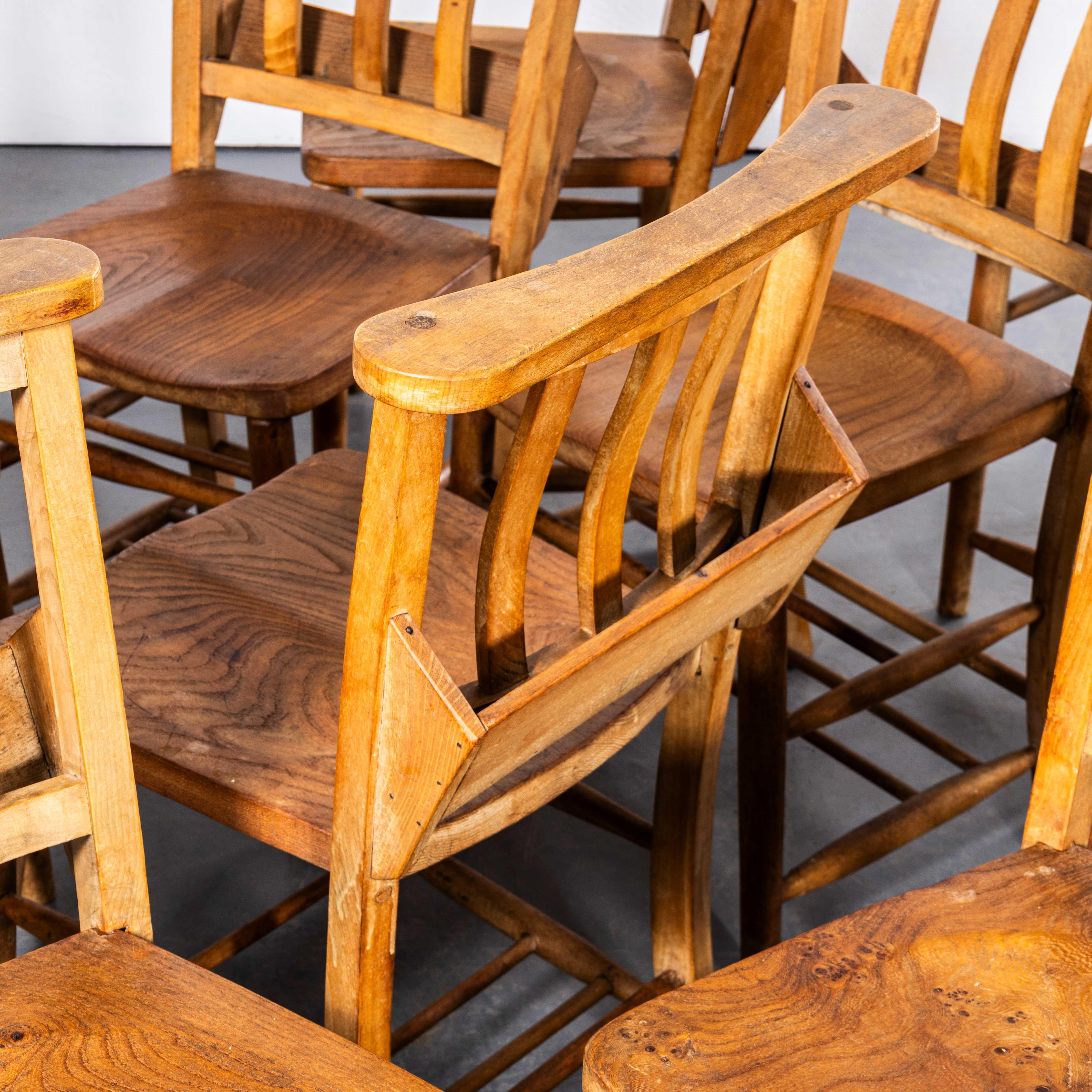 1950's Light English Slatted Back Church Dining Chairs - Set Of Ten In Good Condition For Sale In Hook, Hampshire