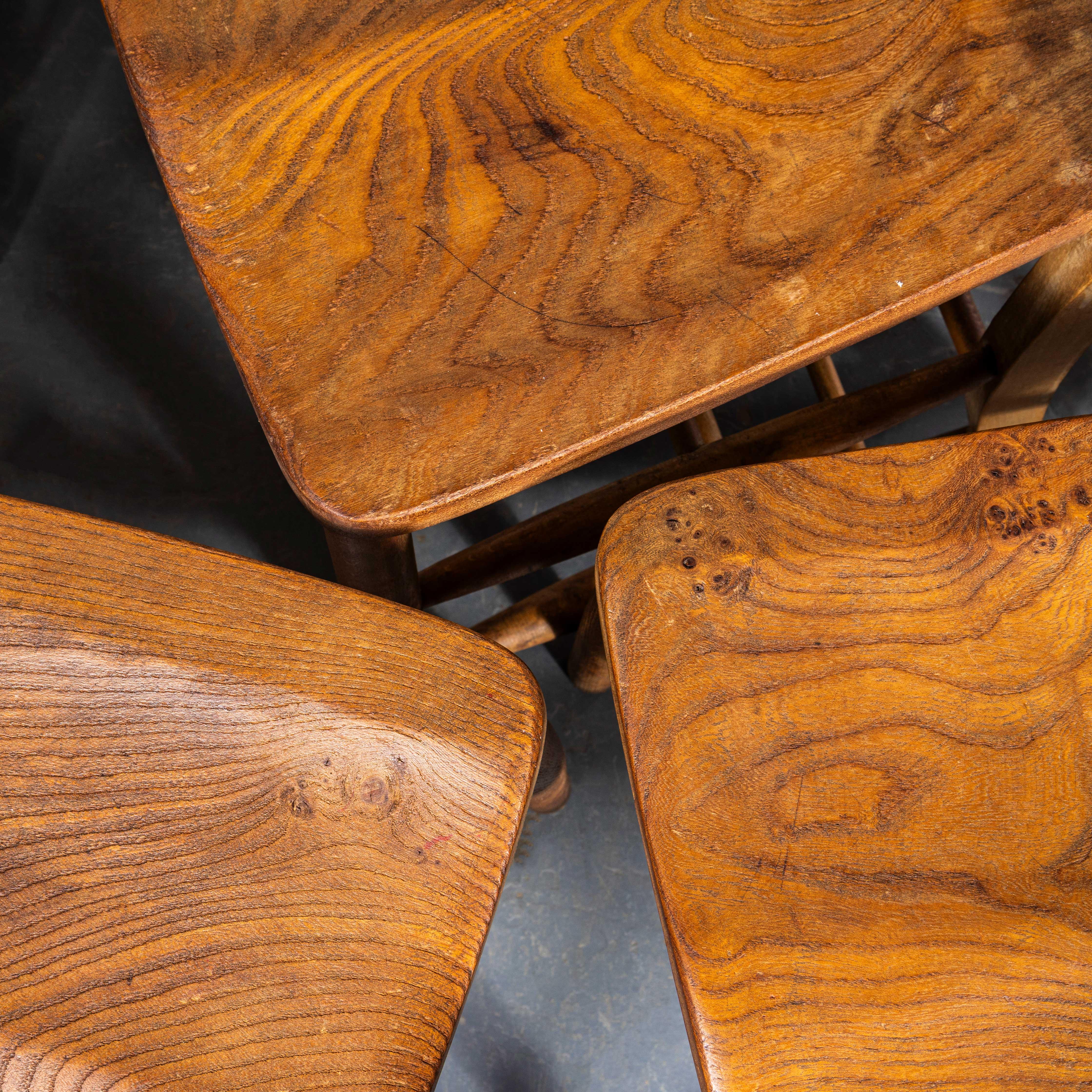 Elm 1950's Light English Slatted Back Church Dining Chairs - Set Of Ten For Sale