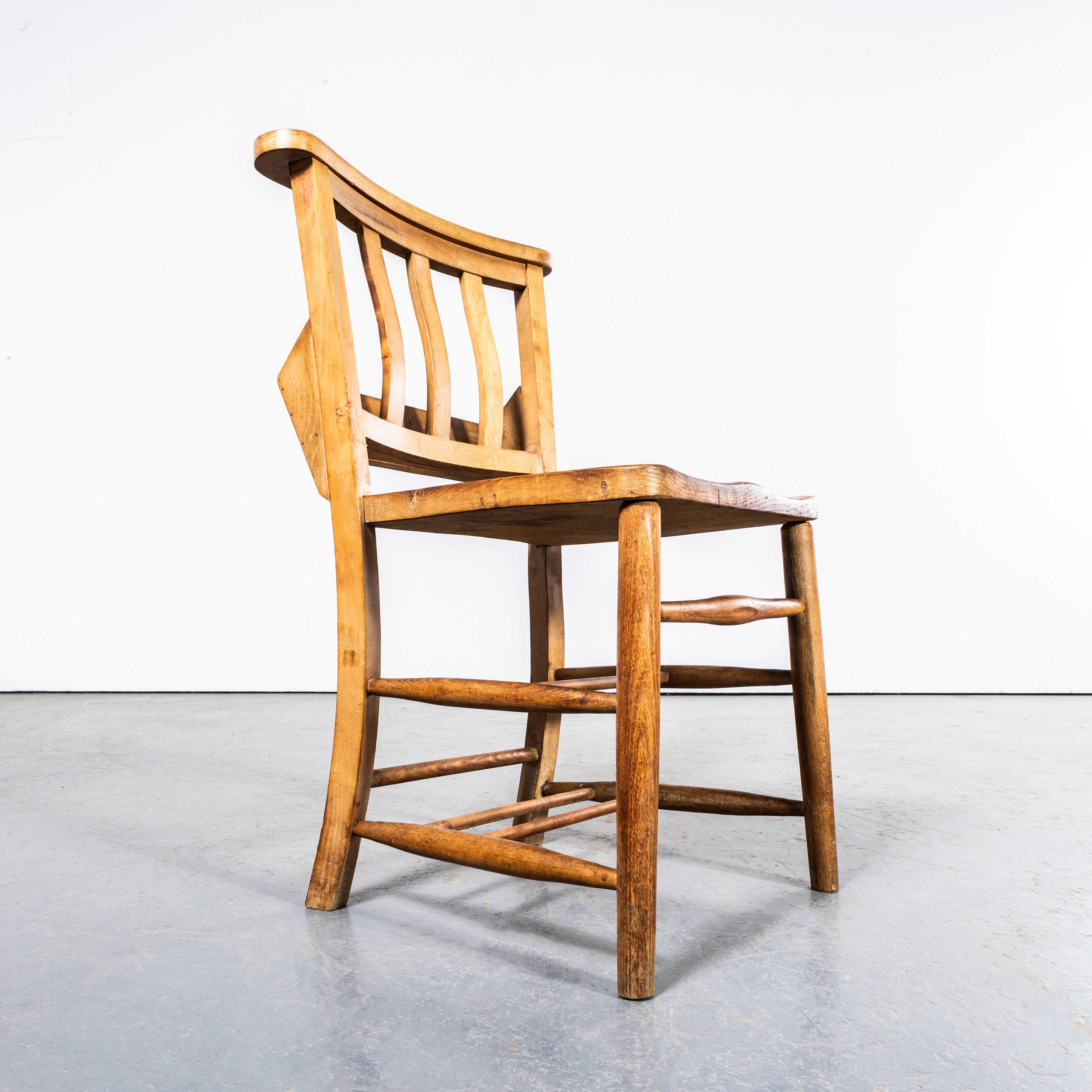 1950's Light English Slatted Back Church Dining Chairs - Set Of Ten For Sale 1