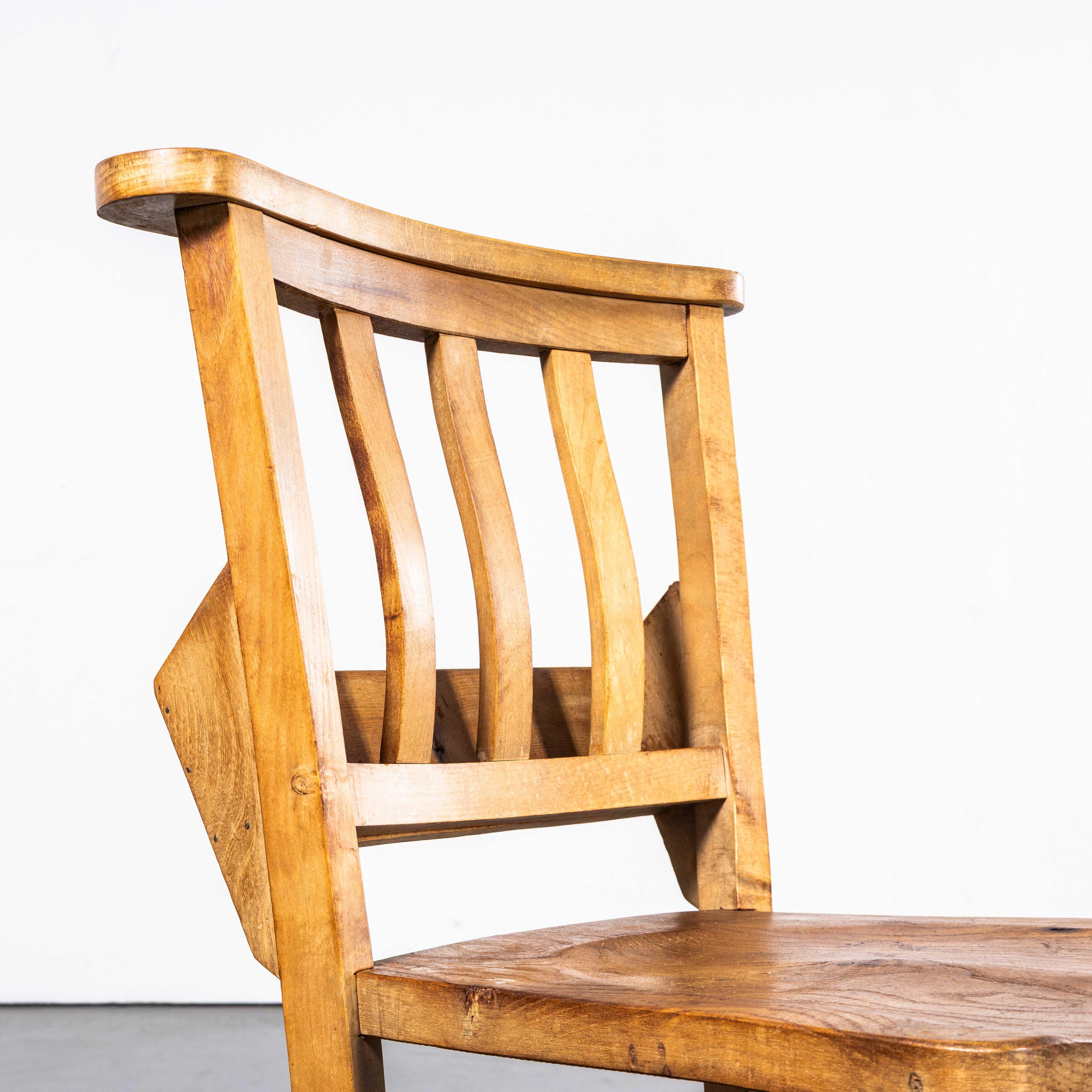 1950's Light English Slatted Back Church Dining Chairs - Set Of Ten For Sale 2