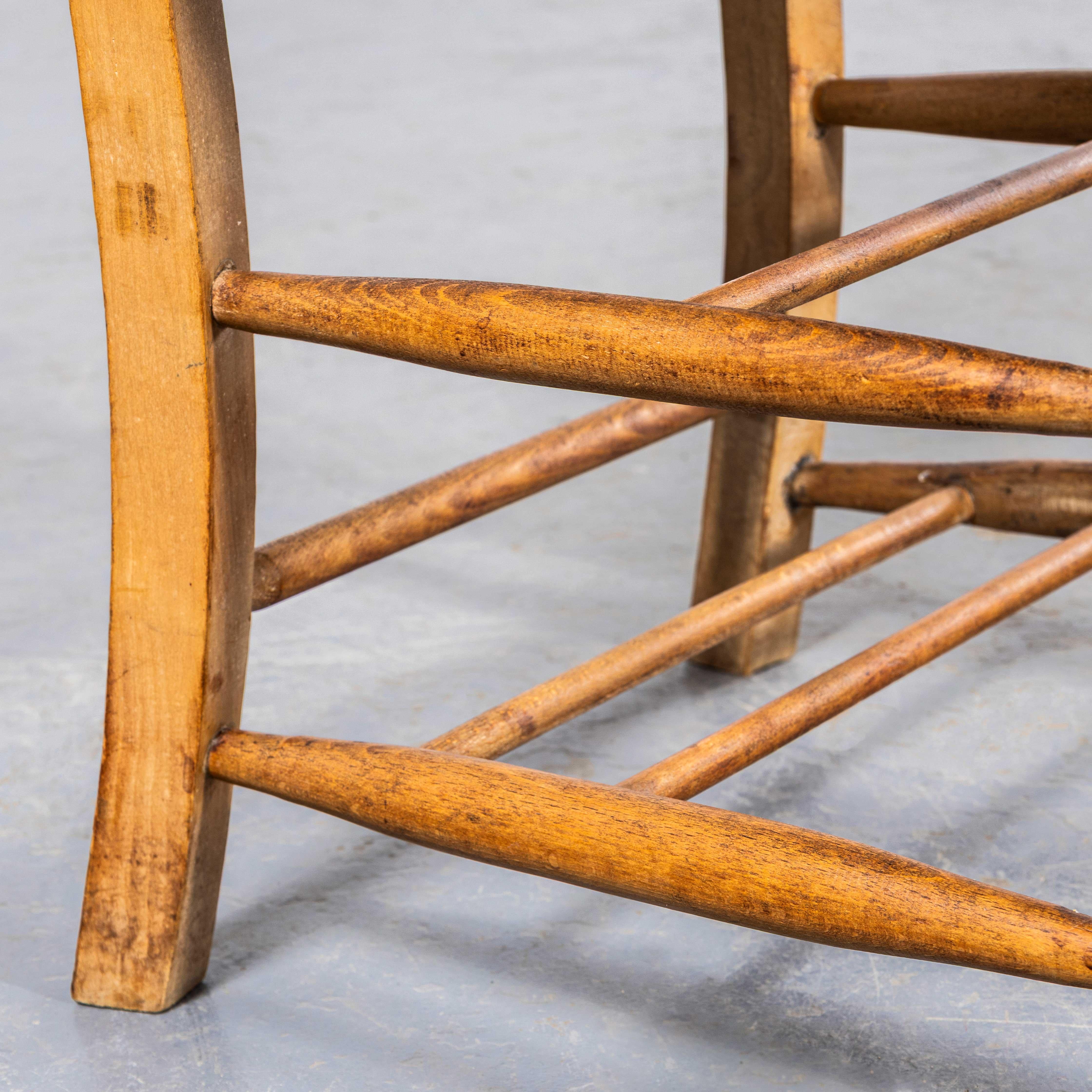 1950's Light English Slatted Back Church Dining Chairs - Set Of Ten For Sale 3