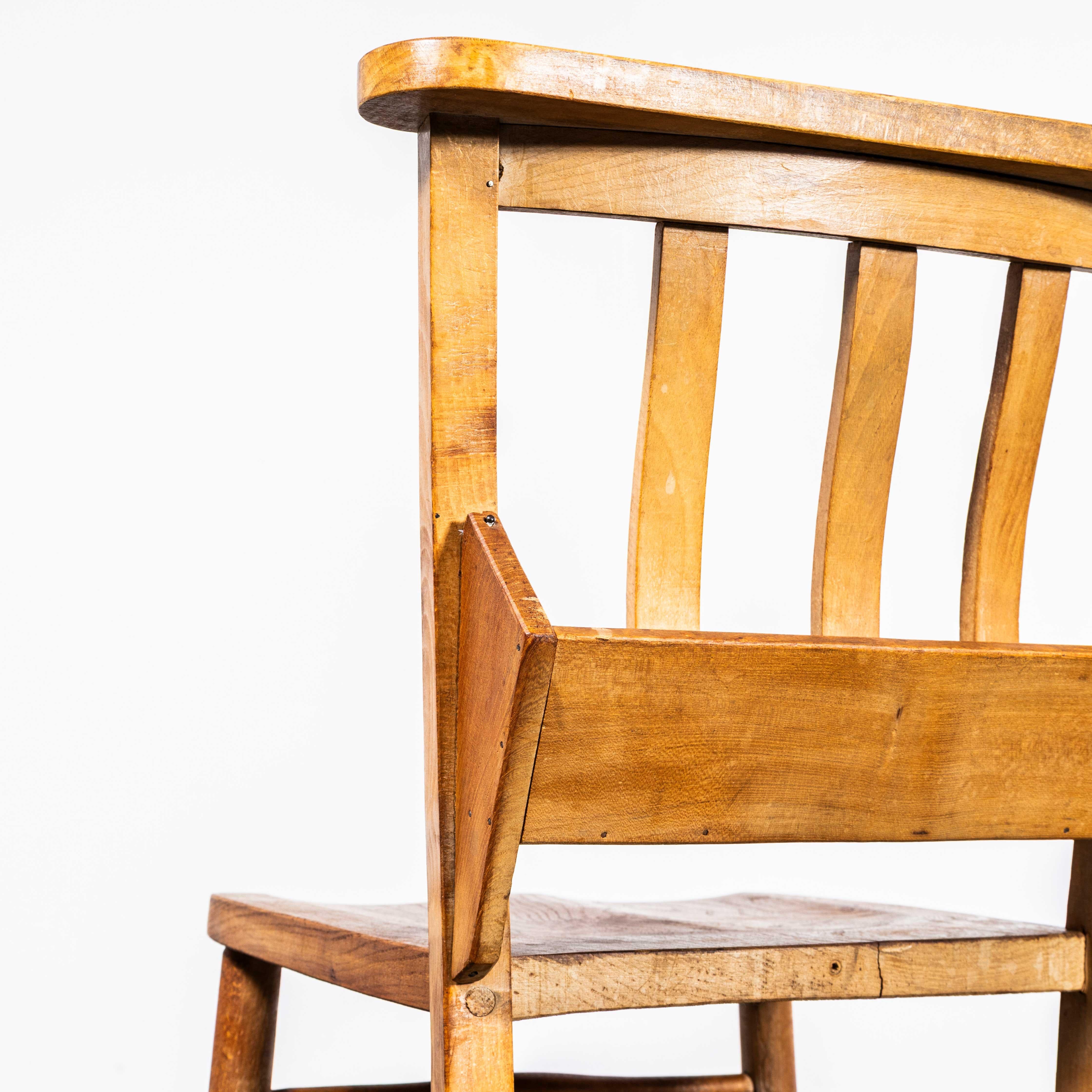 1950's Light English Slatted Back Church Dining Chairs - Set Of Ten For Sale 4