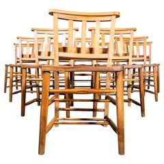 1950's Light English Slatted Back Church Dining Chairs - Set Of Ten