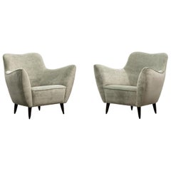 1950s Light Fabric Lounge Chairs by Guglielmo Veronesi, New Upholstery