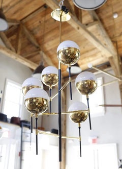 1950's Light fixture in the Style of Stilnovo with Brass and Six Glass Globes