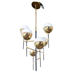 1950's Light fixture in the Style of Stilnovo with Brass and Six Glass Globes