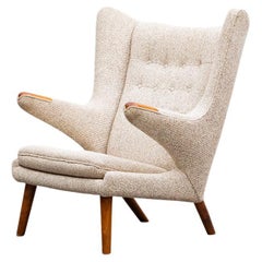 1950s Light Grey Papa Bear Chair by Hans Wegner with Original Fabric