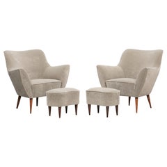 1950s light textil Lounge Chairs by Guglielmo Veronesi, New Upholstery