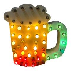 Retro 1950s Light Up Double Sided Beer Mug Yellow Sign