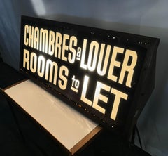 1950 Ilumina EL RÓTULO "HABITACIONES EN ALQUILER" Y "CÁMARAS EN ALQUILER", FRANCÉS E INGLÉS