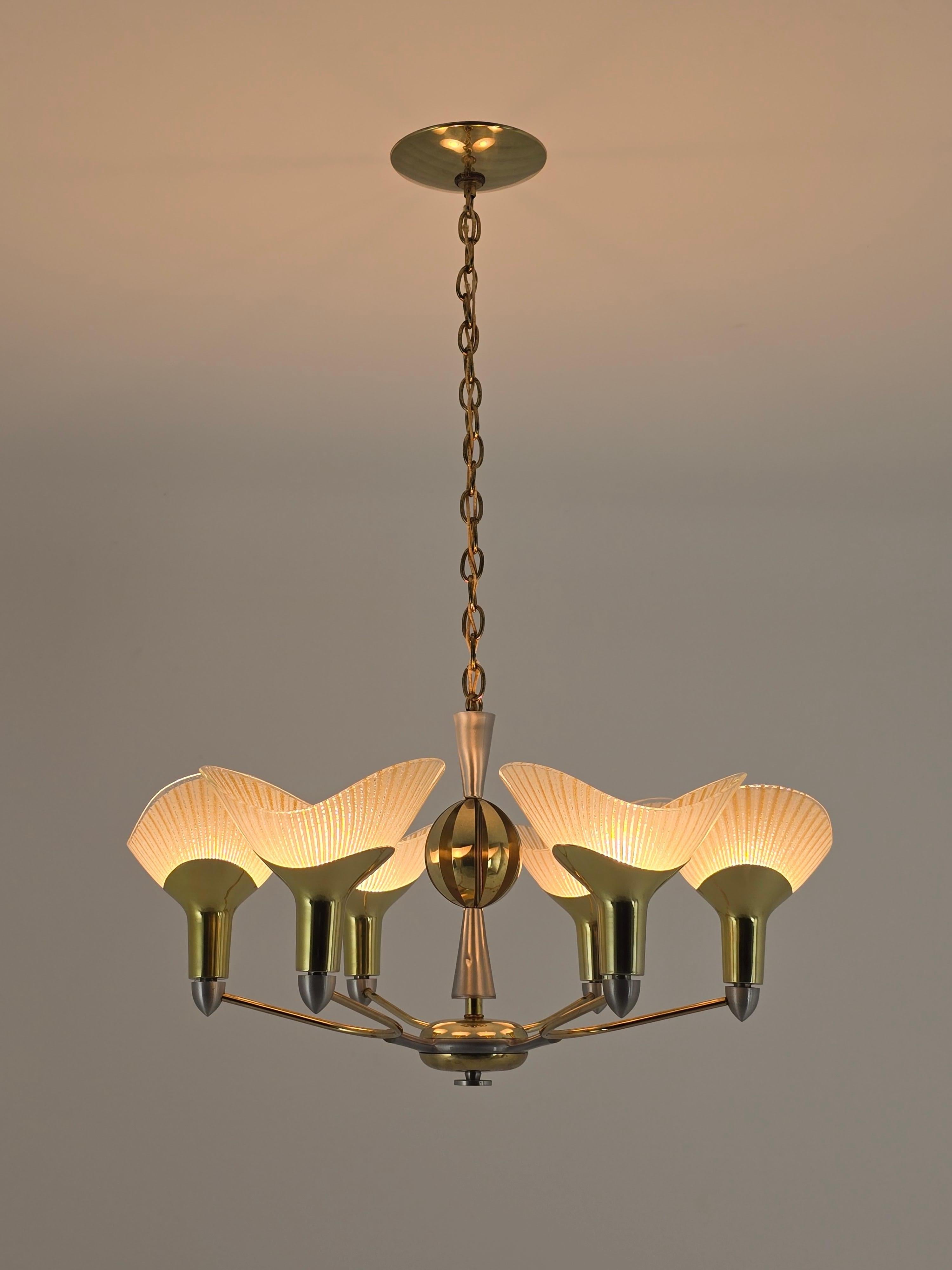 Lightolier anni '50 Lampadario a 6 bracci Art Deco , USA in vendita 12