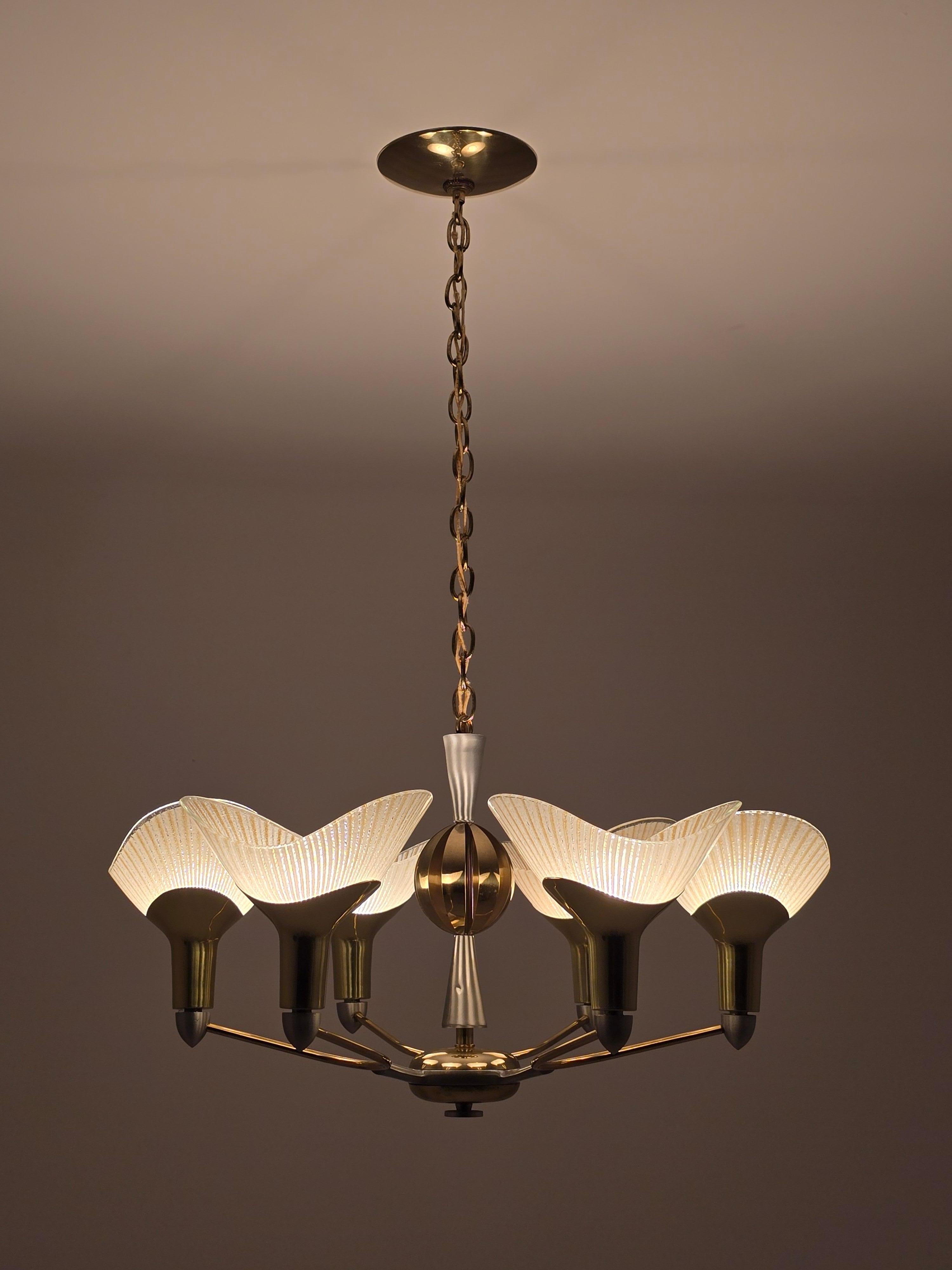 Lightolier anni '50 Lampadario a 6 bracci Art Deco , USA in vendita 13