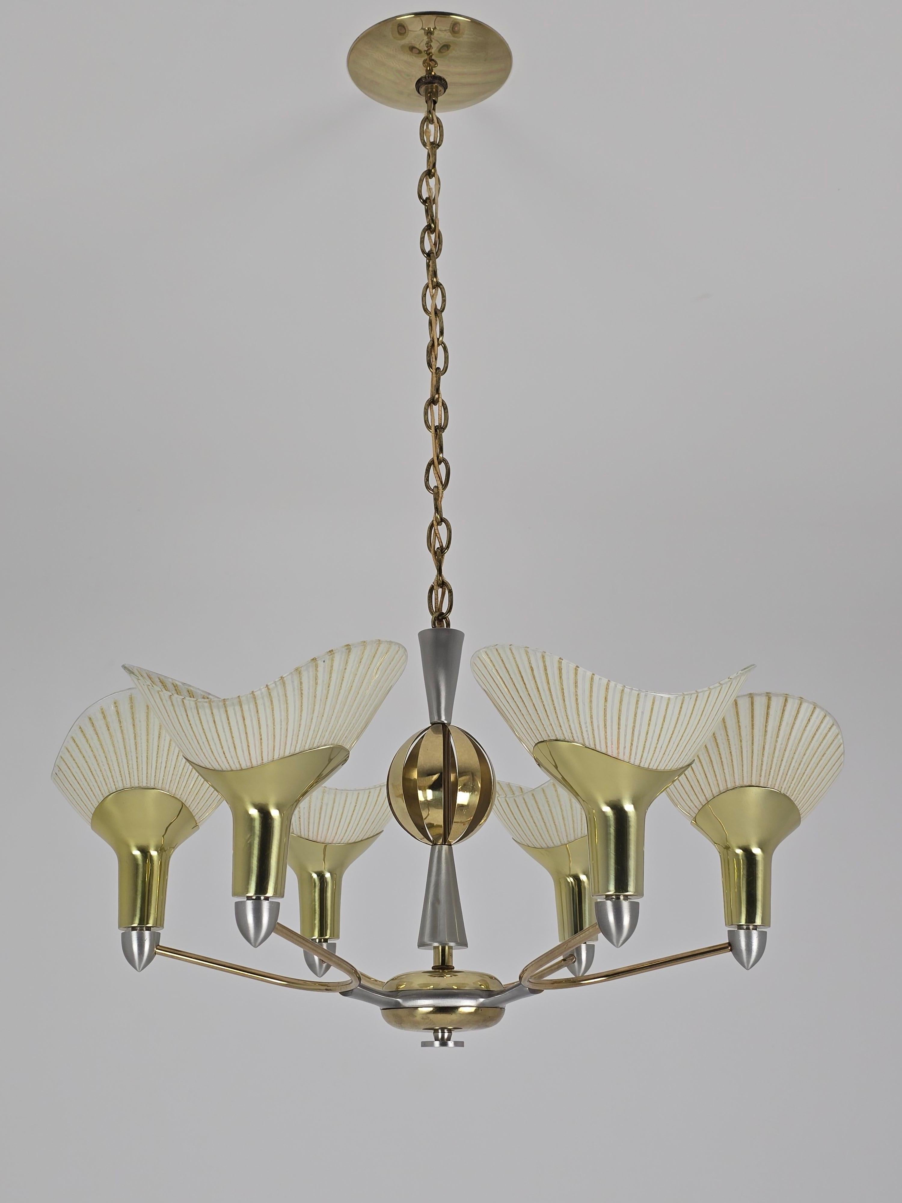 Mid-Century moderno Lightolier anni '50 Lampadario a 6 bracci Art Deco , USA in vendita
