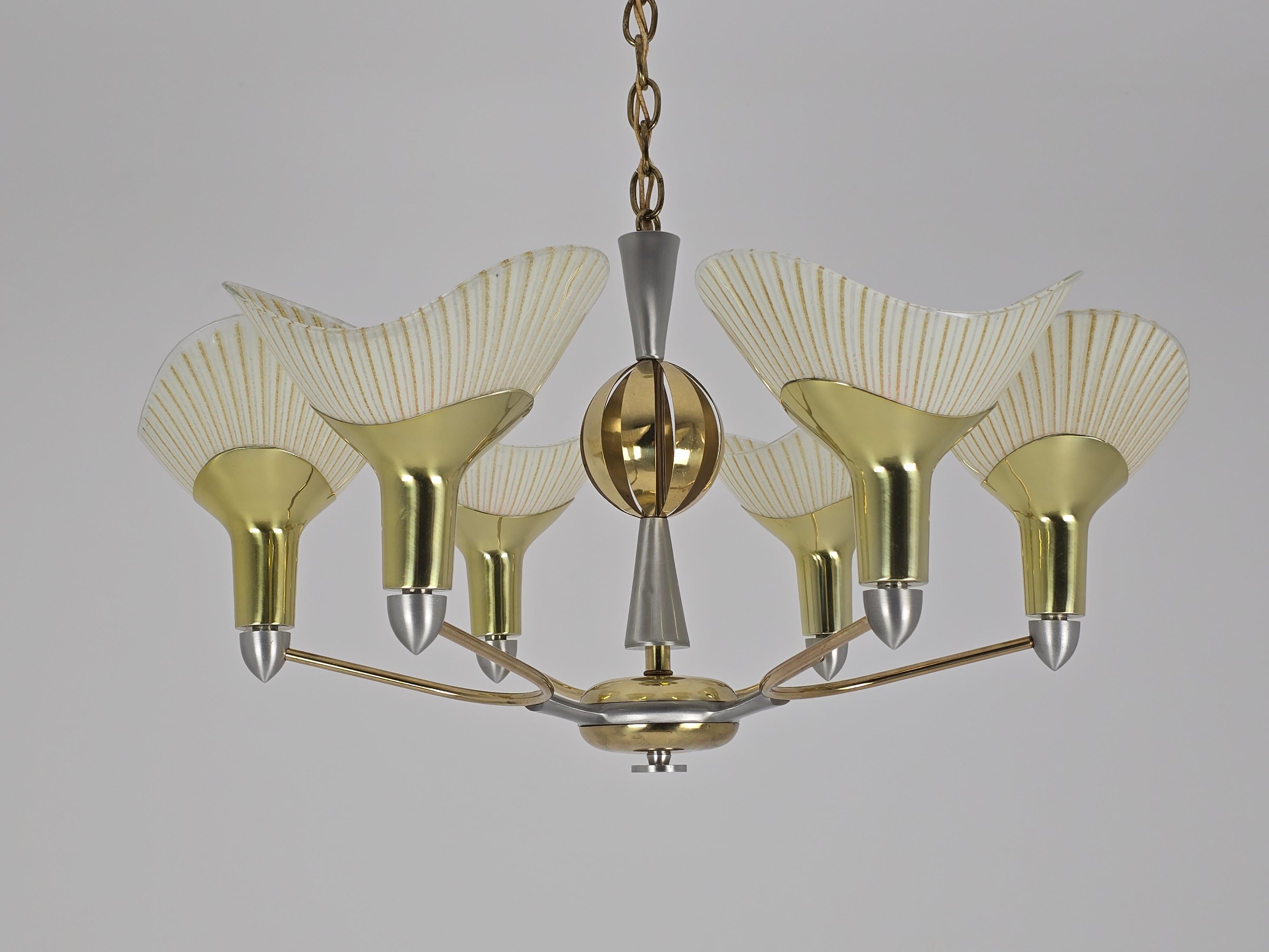 Americano Lightolier anni '50 Lampadario a 6 bracci Art Deco , USA in vendita